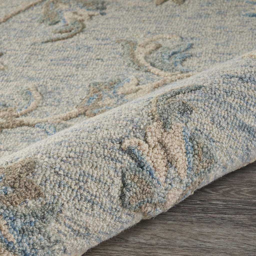 5' X 7' Blue And Ivory Wool Hand Tufted Area Rug - Image 7