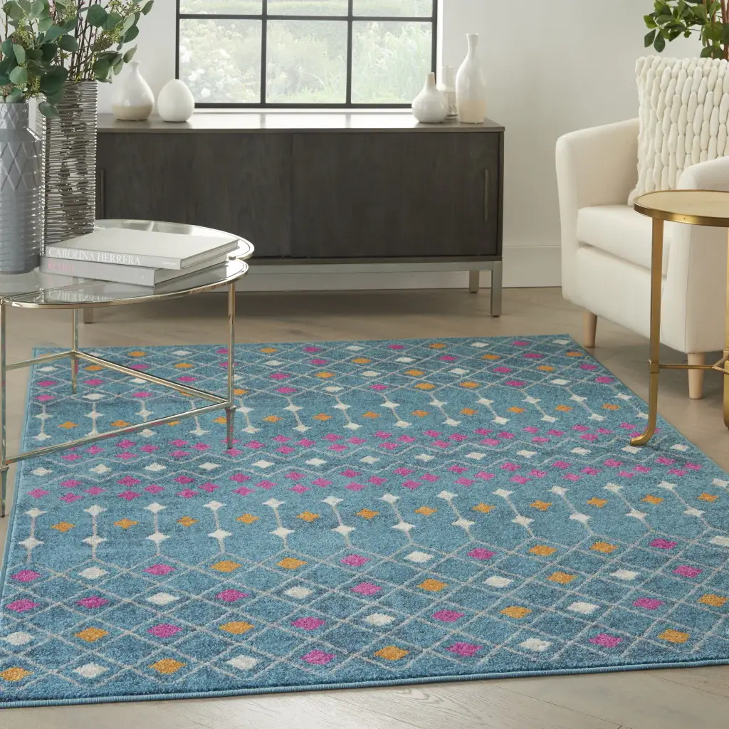 5' X 7' Blue And Orange Geometric Dhurrie Area Rug - Image 4