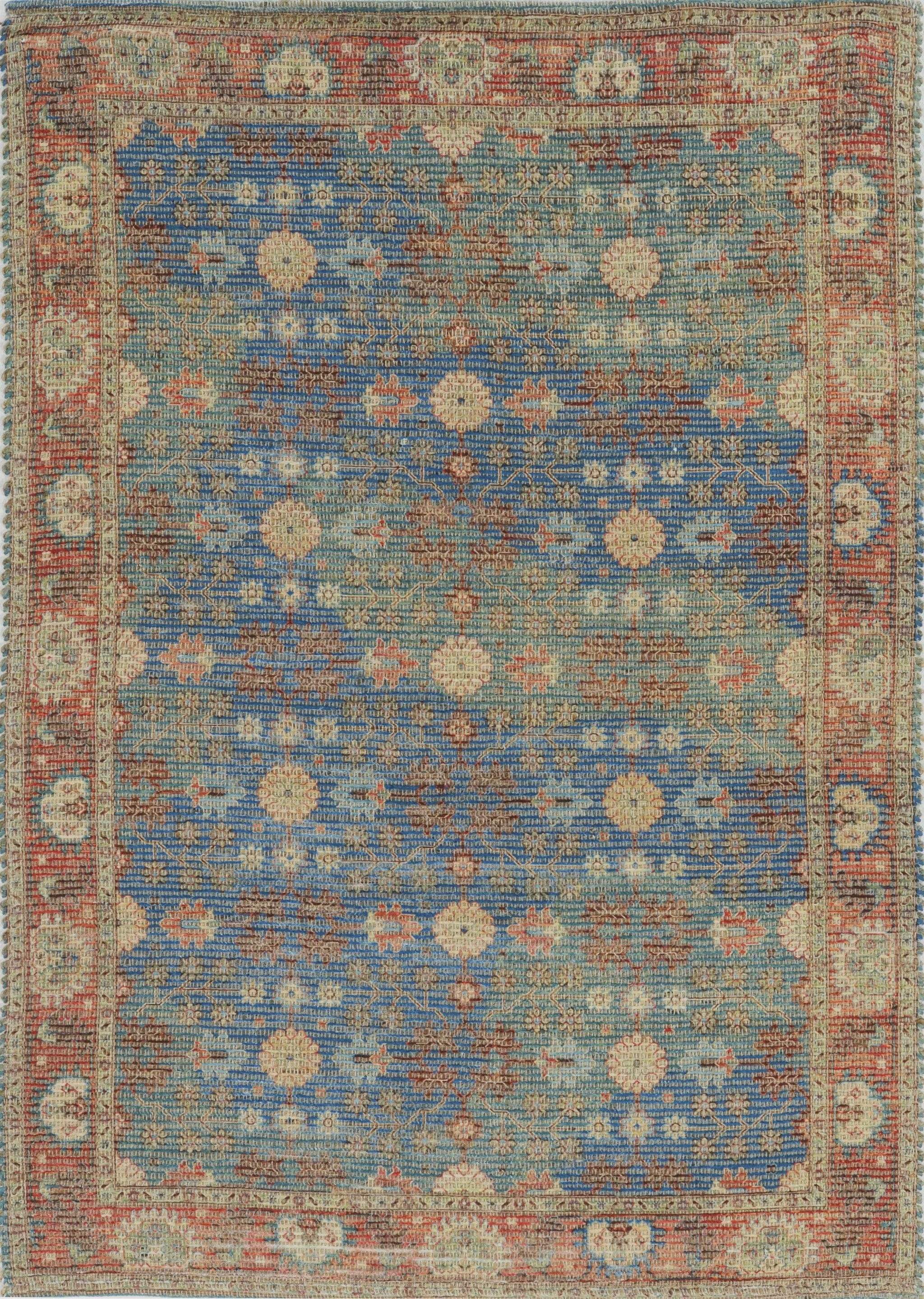 5' X 7' Blue and Red Floral Medallion Hand Woven Area Rug - Image 2