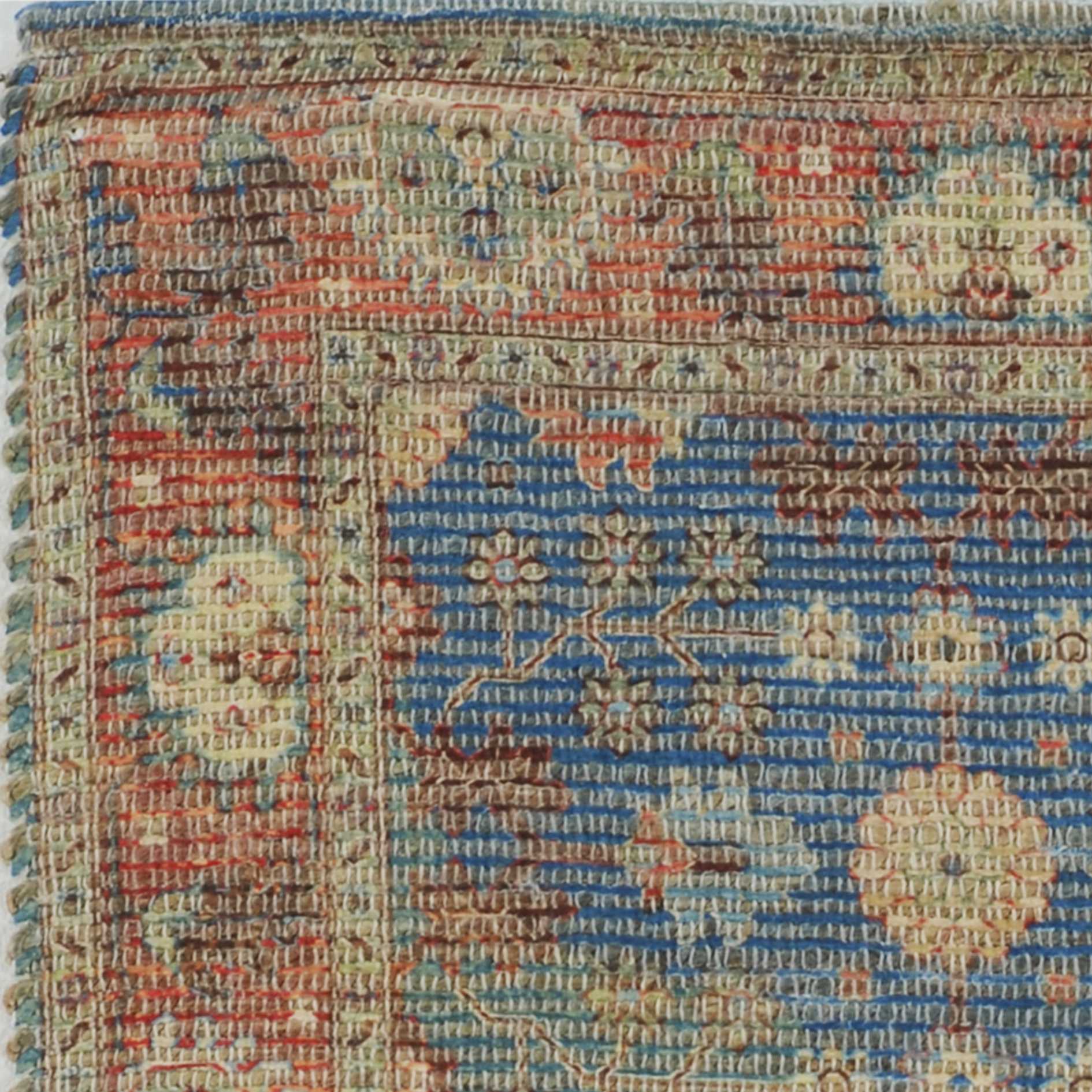 5' X 7' Blue and Red Floral Medallion Hand Woven Area Rug - Image 4