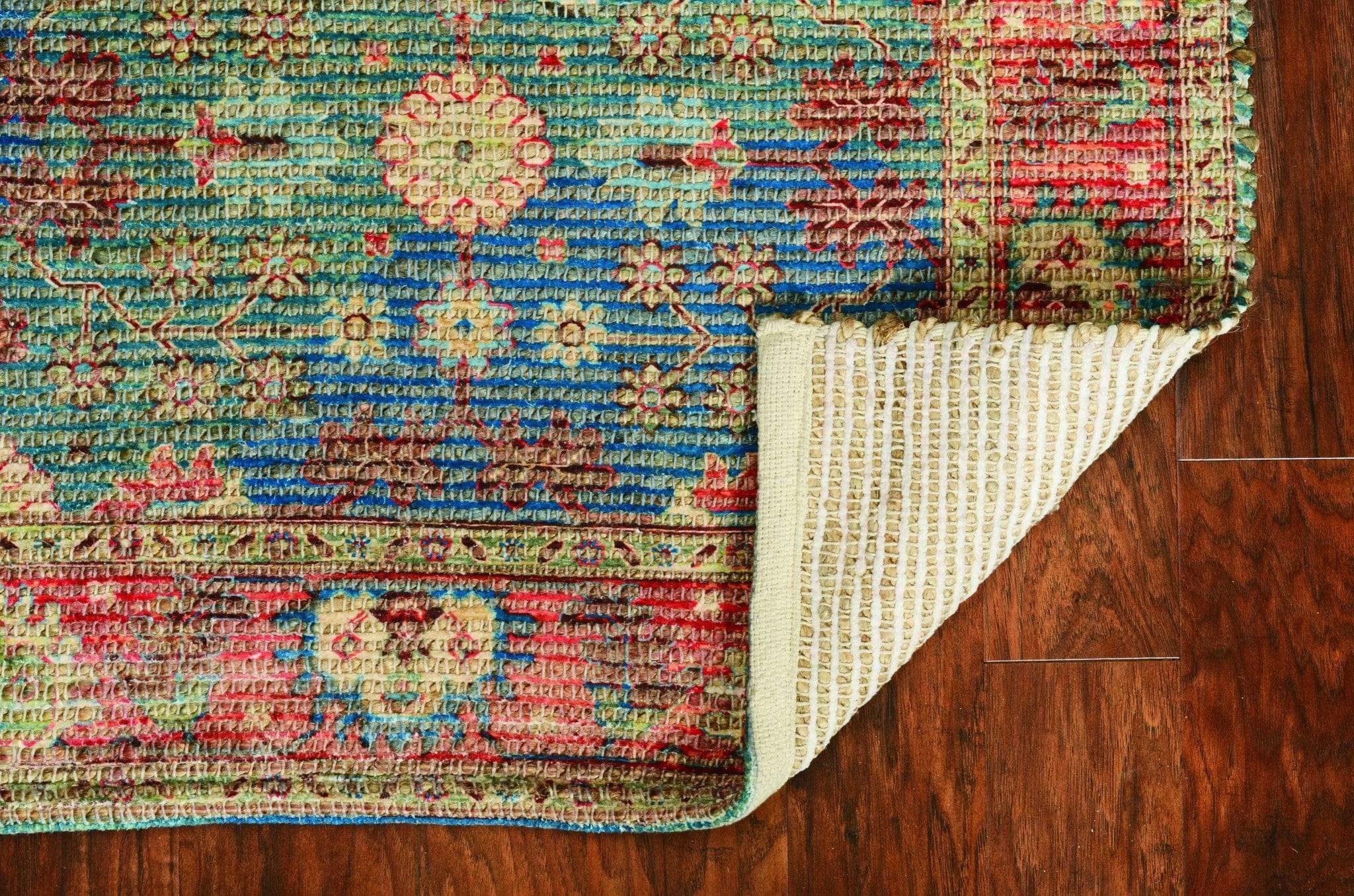 5' X 7' Blue and Red Floral Medallion Hand Woven Area Rug - Image 6