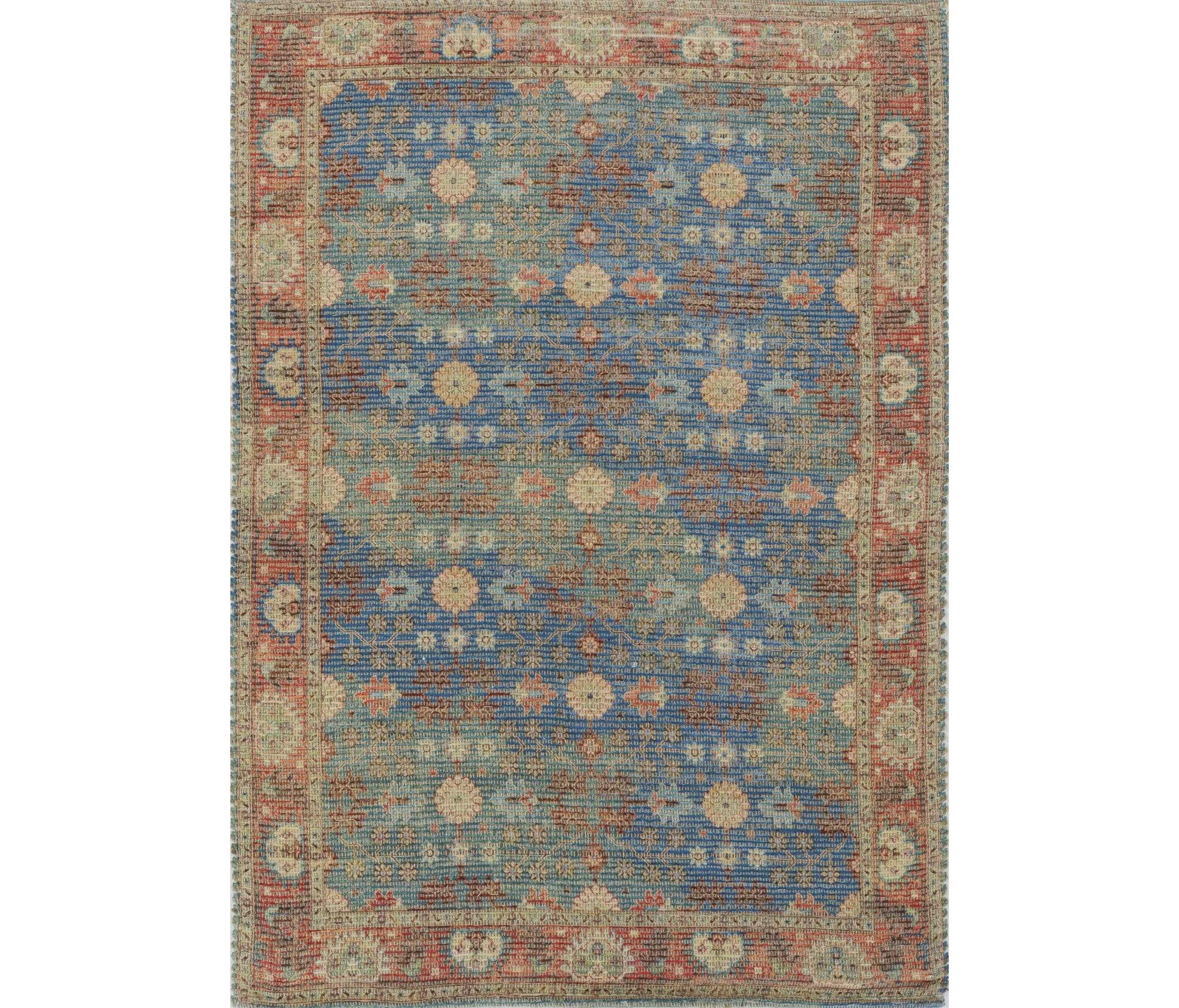5' X 7' Blue and Red Floral Medallion Hand Woven Area Rug - Image 9