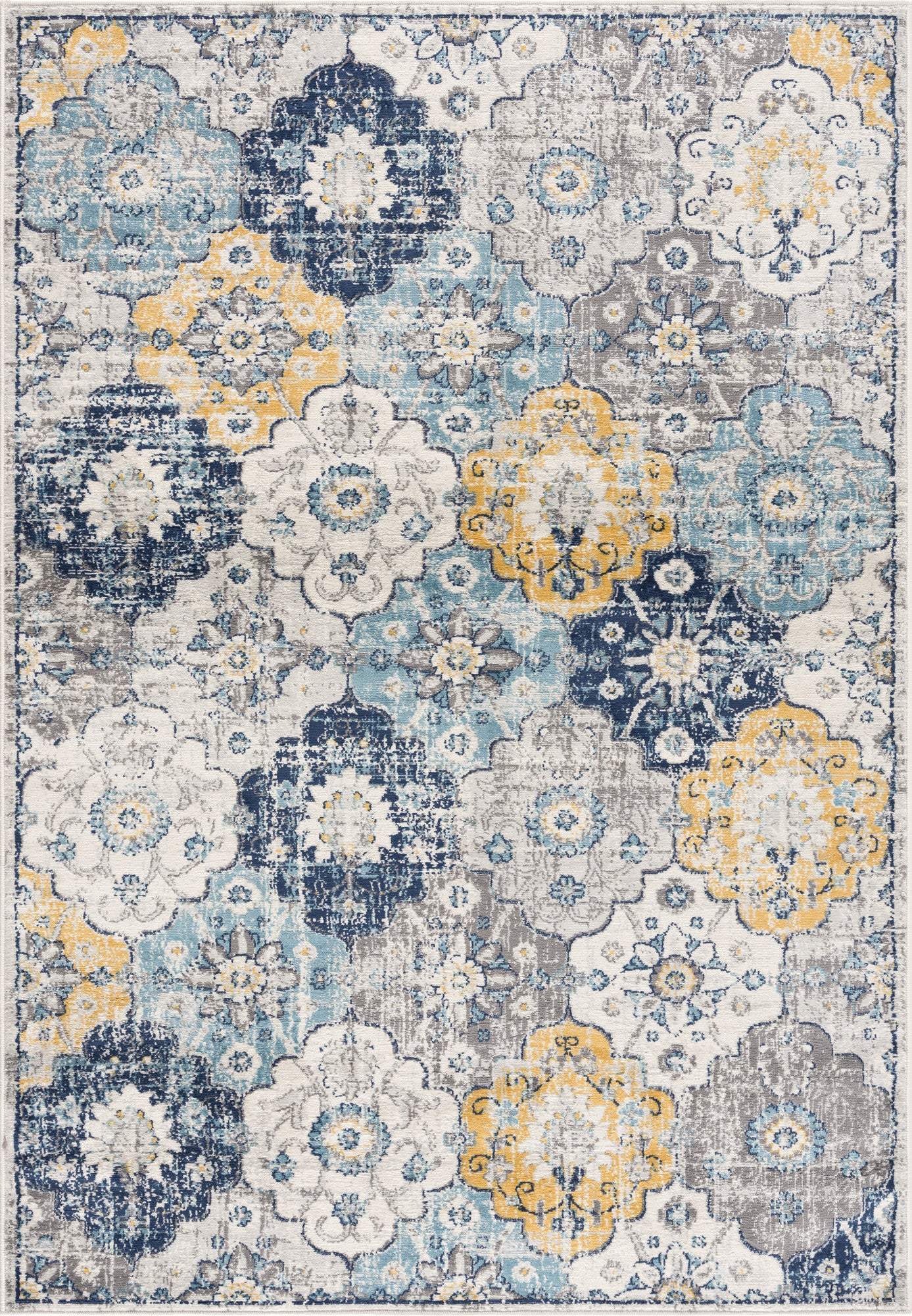 5' X 7' Blue and Yellow Floral Area Rug - Image 2