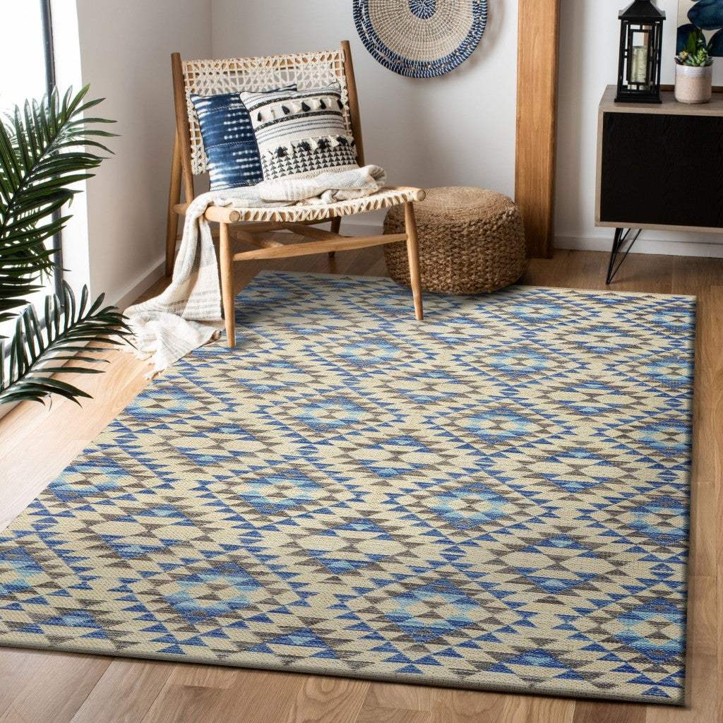 5' X 7' Blue Decorative Lattice Area Rug - Image 4