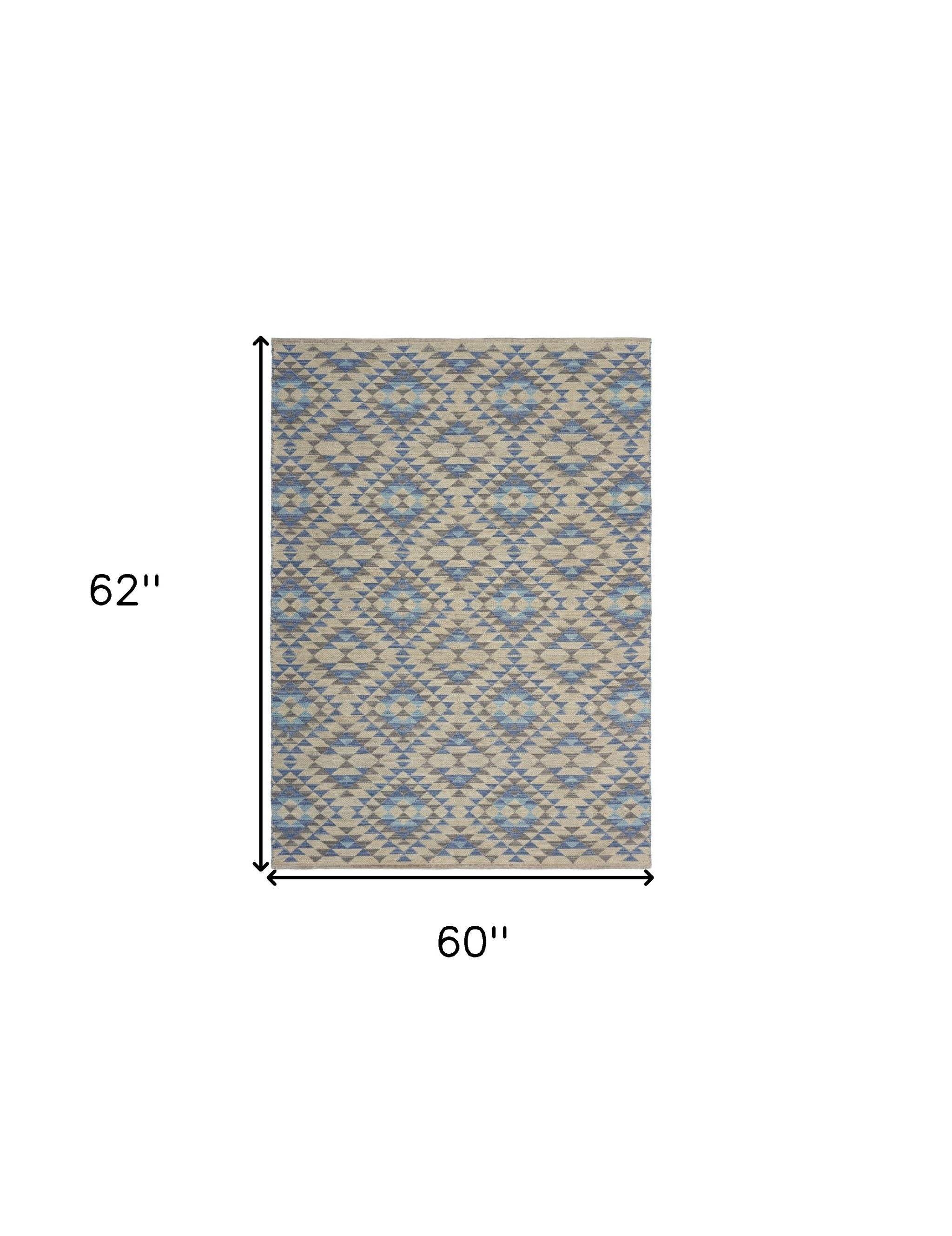 5' X 7' Blue Decorative Lattice Area Rug - Image 5