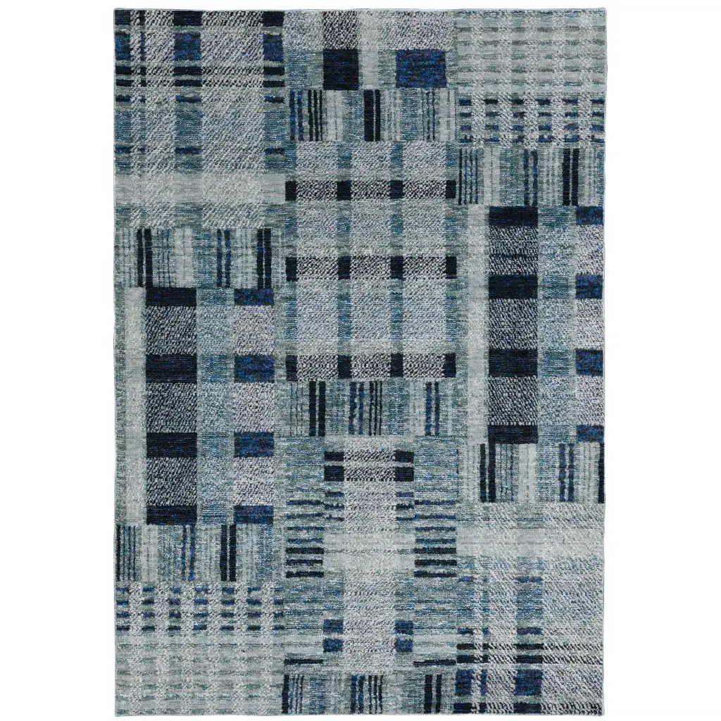 5' X 7' Blue Geometric Power Loom Area Rug - Image 2