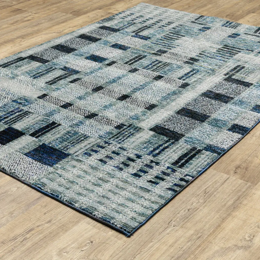 5' X 7' Blue Geometric Power Loom Area Rug - Image 7