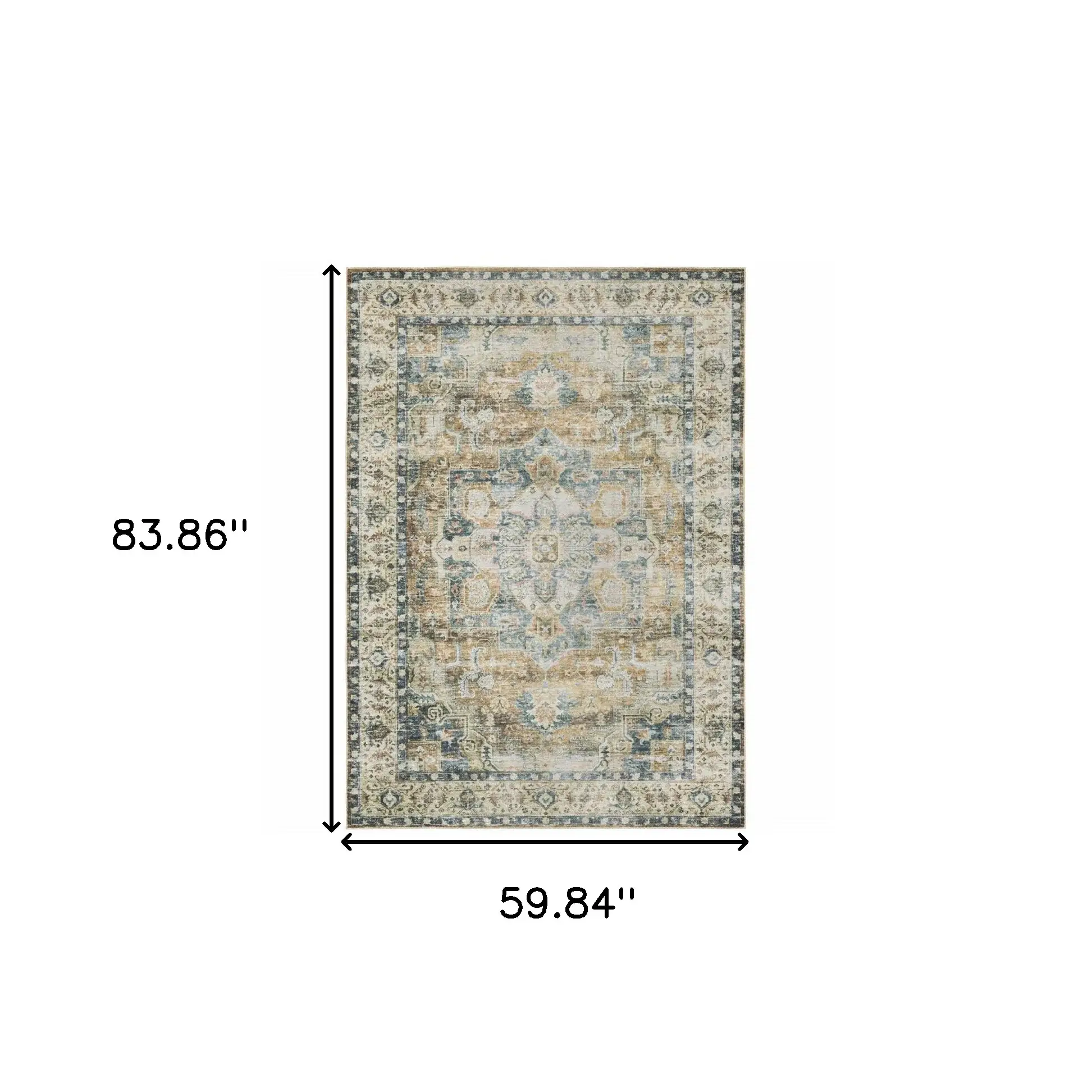 5' X 7' Blue Gold Brown Green And Salmon Oriental Printed Stain Resistant Non Skid Area Rug - Image 3