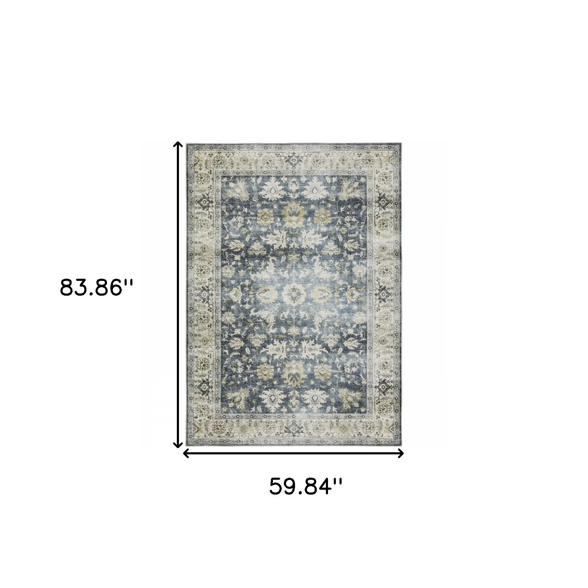 5' X 7' Blue Gold Green And Ivory Oriental Printed Stain Resistant Non Skid Area Rug - Image 3