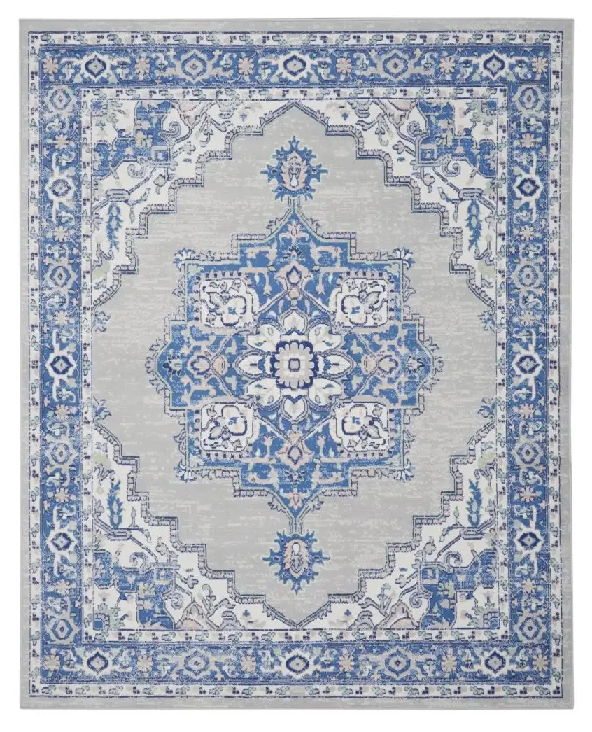 5' X 7' Blue Gray Floral Dhurrie Area Rug - Image 2