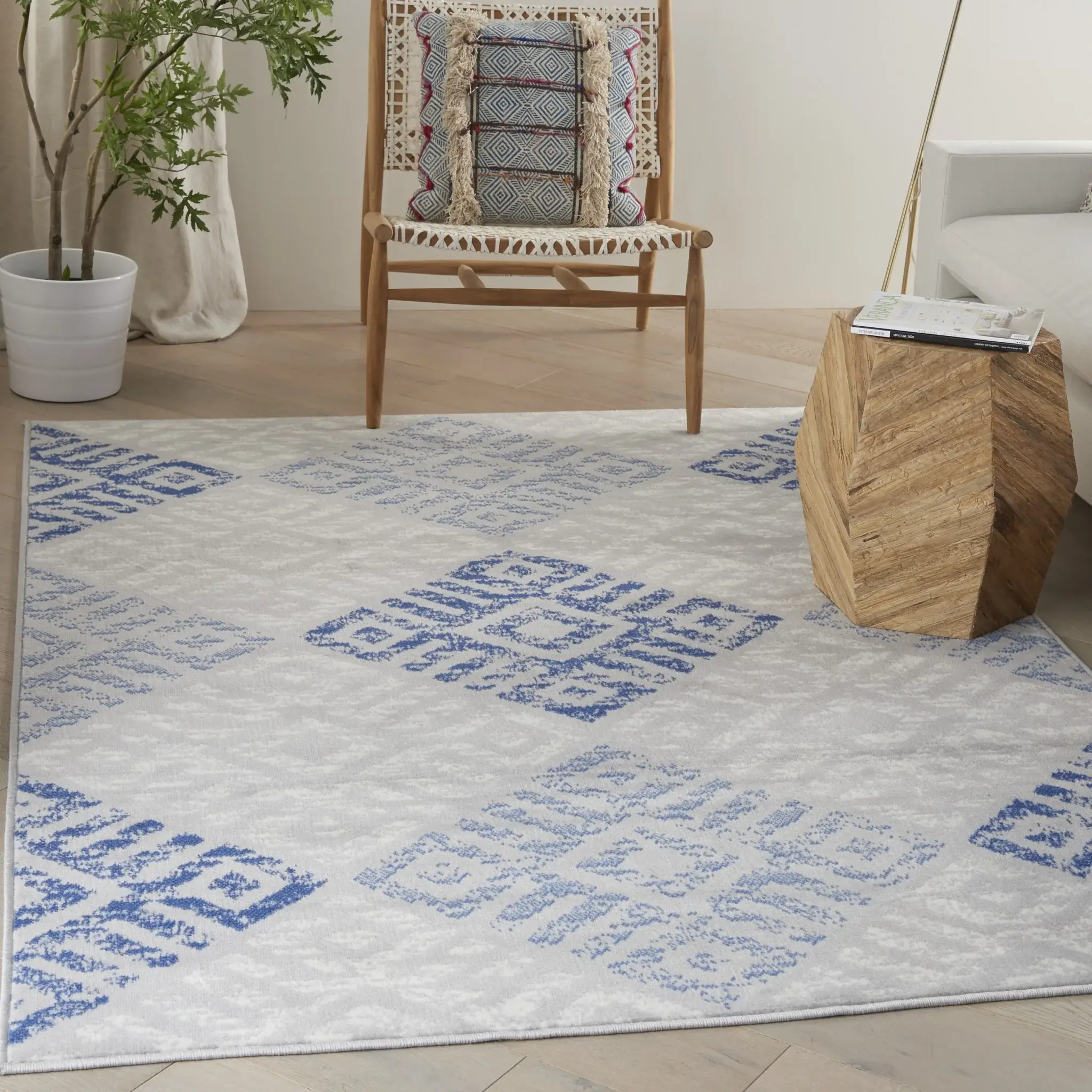 5' X 7' Blue Gray Geometric Dhurrie Area Rug - Image 6