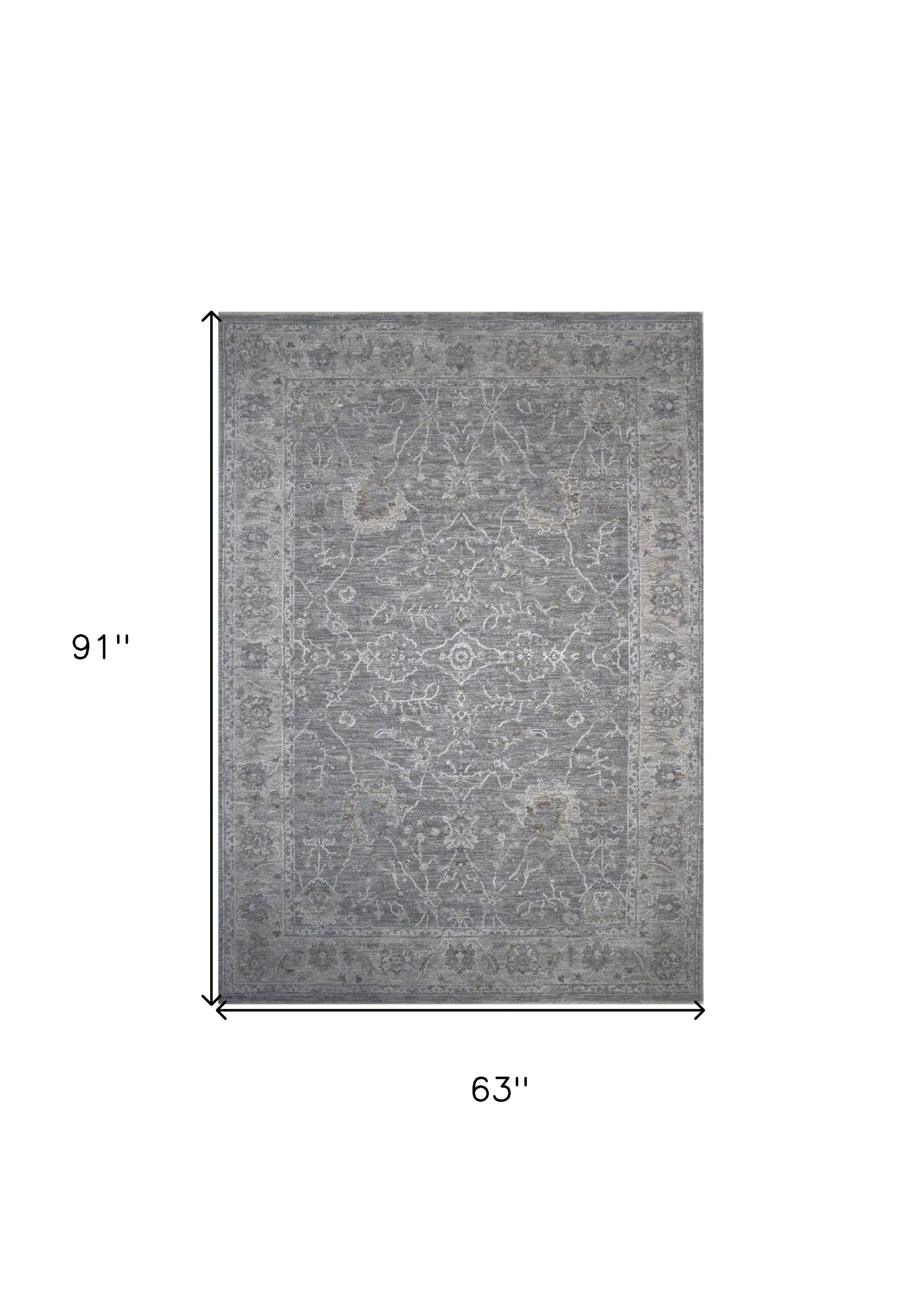 5' X 7' Blue Gray Southwestern Floral Area Rug - Image 3