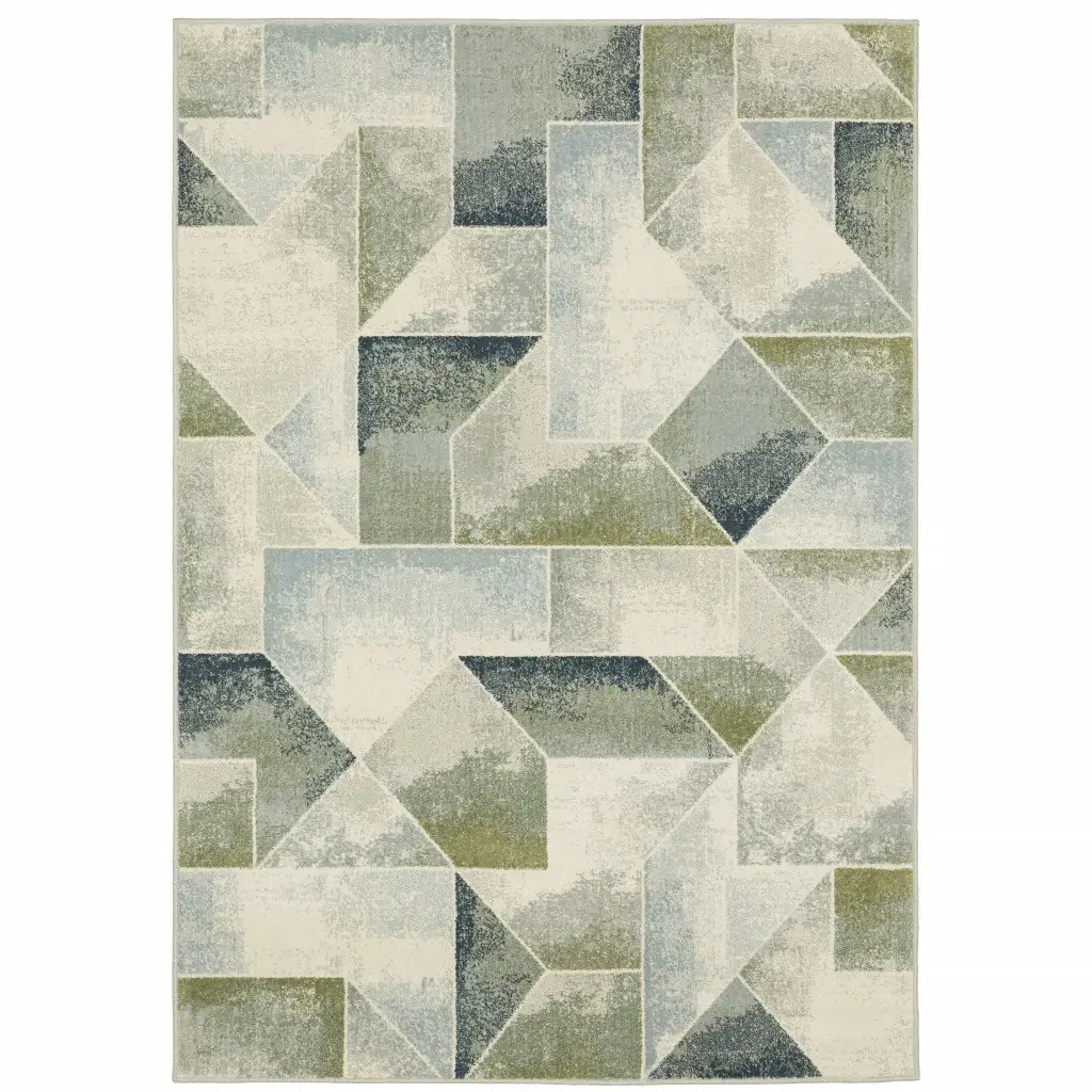 5' X 7' Blue Green Grey Gold And Ivory Geometric Power Loom Stain Resistant Area Rug - Image 2