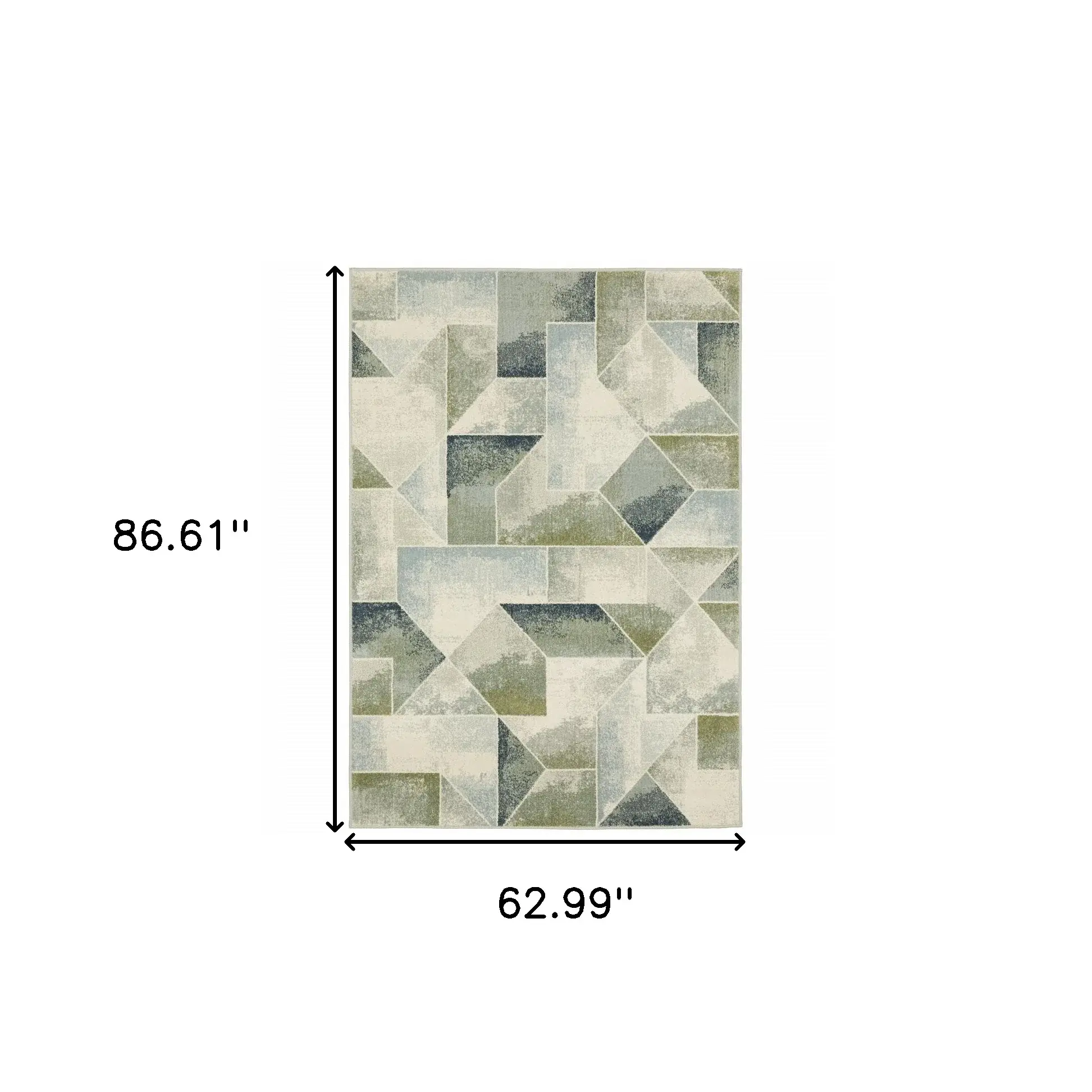 5' X 7' Blue Green Grey Gold And Ivory Geometric Power Loom Stain Resistant Area Rug - Image 3