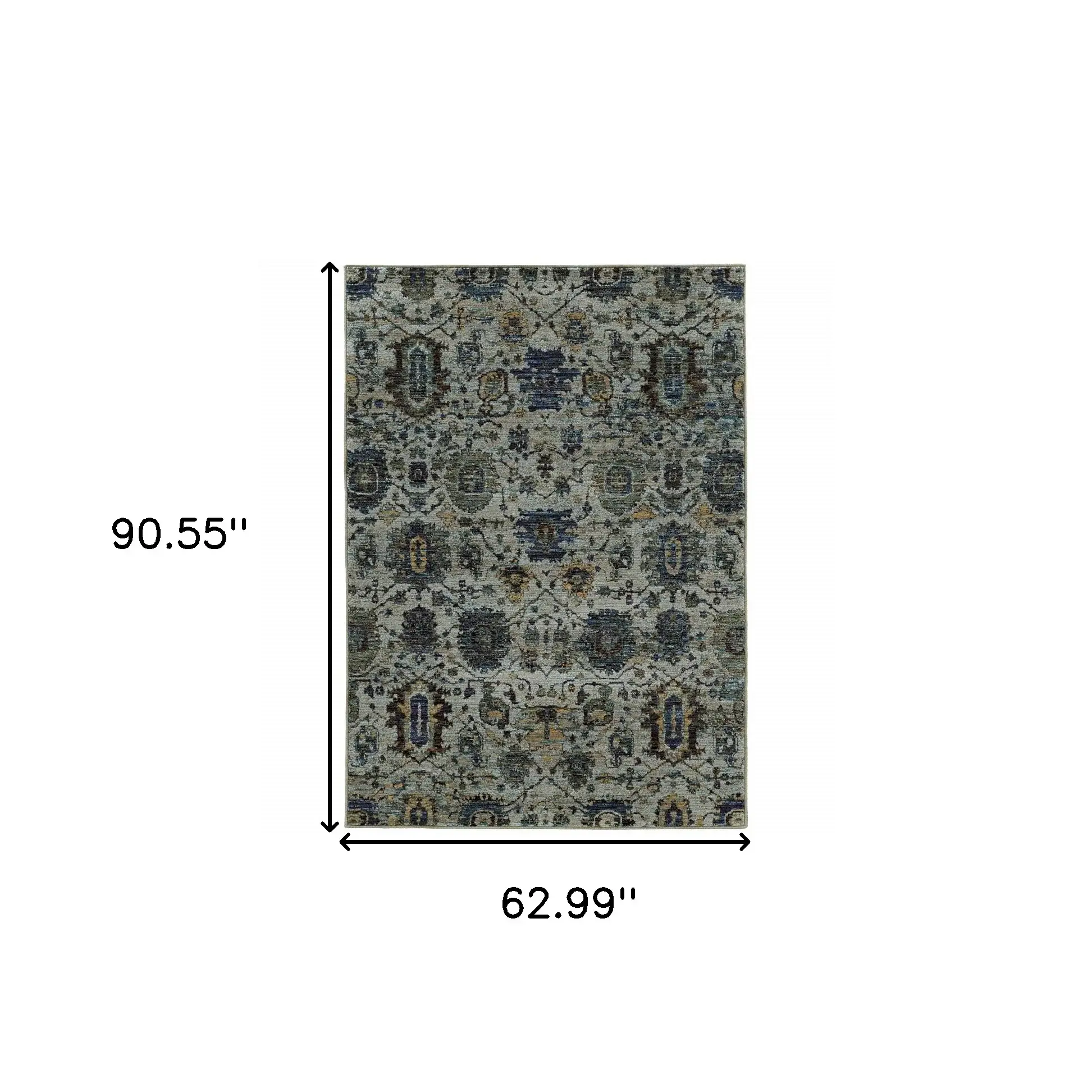 5' X 7' Blue Green Oriental Power Loom Area Rug - Image 3