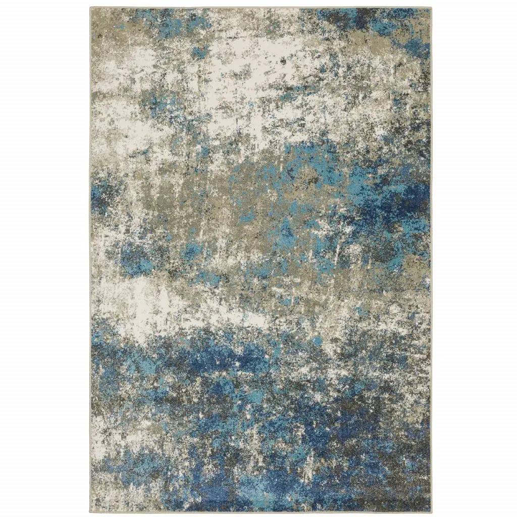 5' X 7' Blue Grey And Beige Abstract Power Loom Stain Resistant Area Rug - Image 2