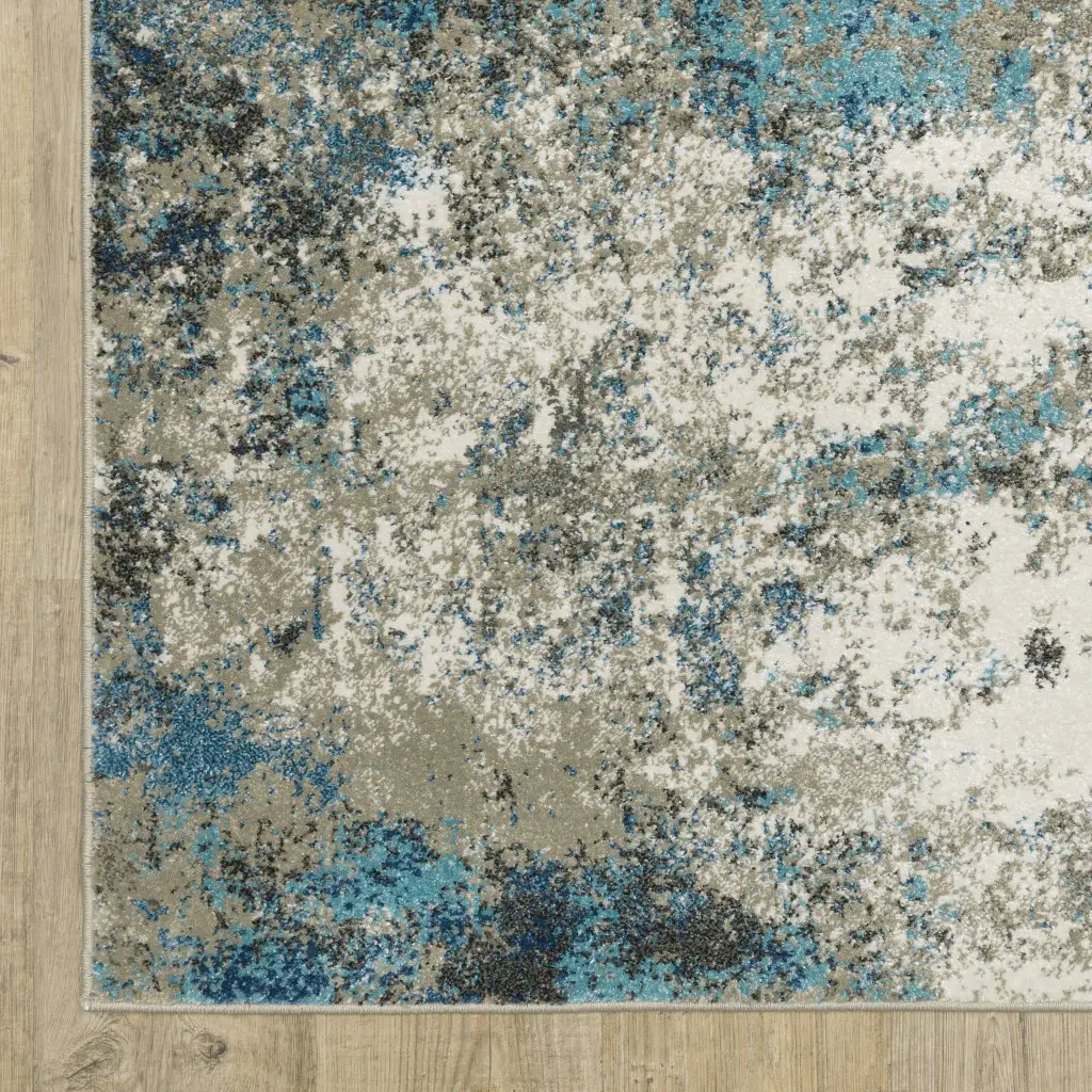 5' X 7' Blue Grey And Beige Abstract Power Loom Stain Resistant Area Rug - Image 4
