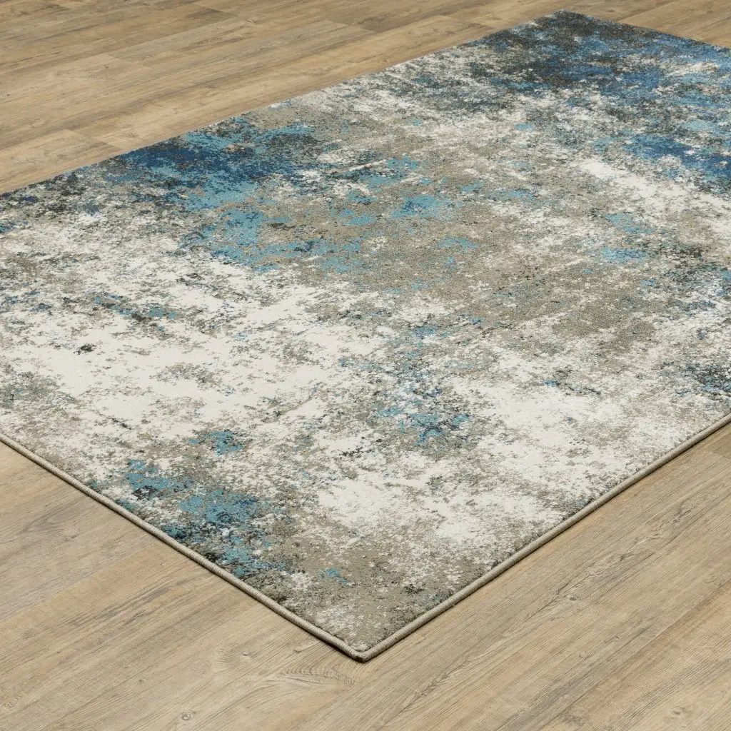5' X 7' Blue Grey And Beige Abstract Power Loom Stain Resistant Area Rug - Image 6