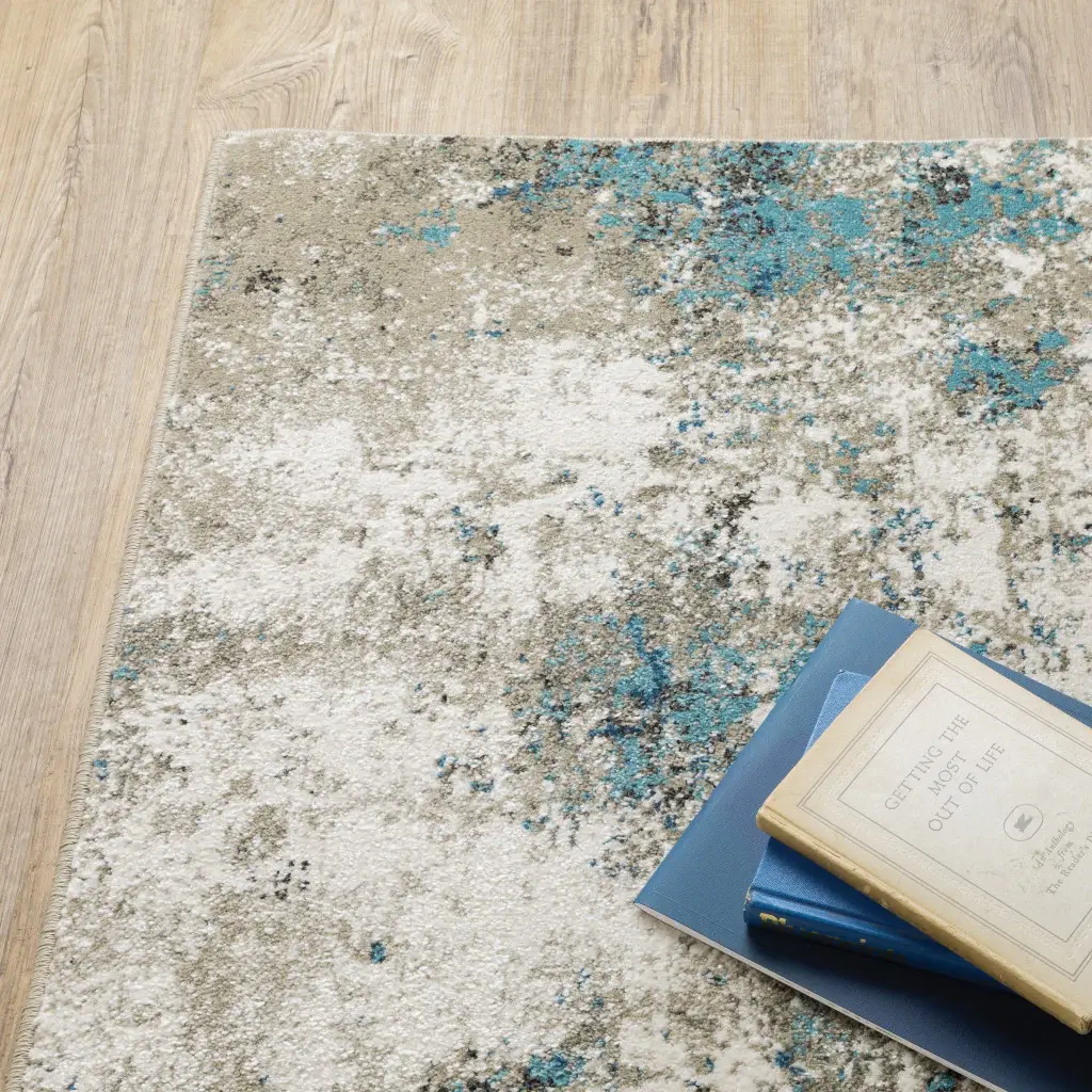 5' X 7' Blue Grey And Beige Abstract Power Loom Stain Resistant Area Rug - Image 7