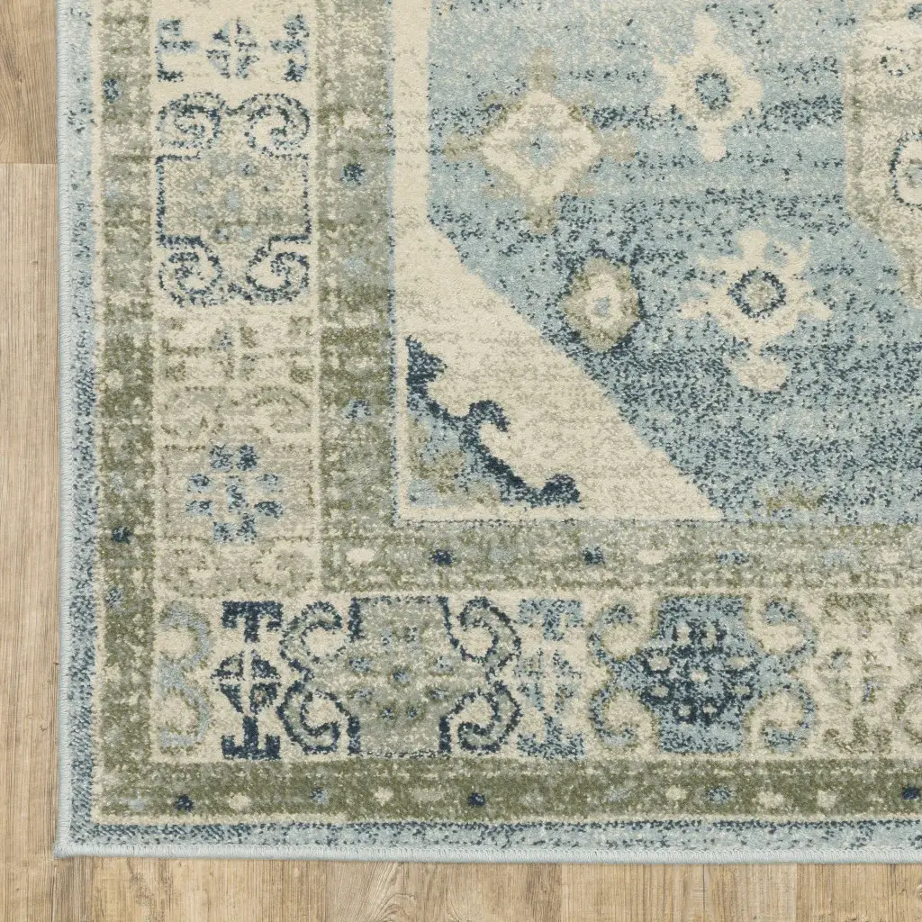 5' X 7' Blue Grey Beige And Teal Oriental Power Loom Stain Resistant Area Rug - Image 3