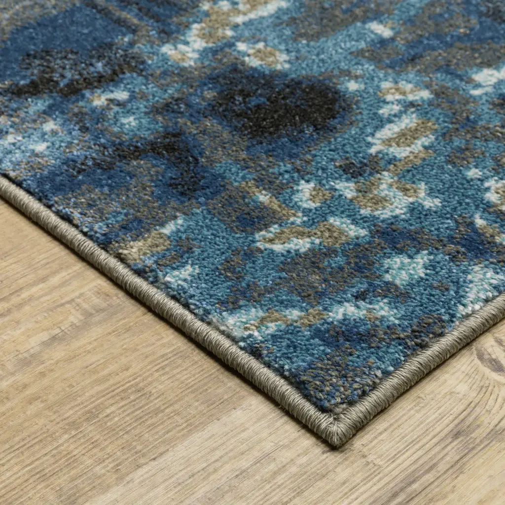 5' X 7' Blue Grey Charcoal And Beige Abstract Power Loom Stain Resistant Area Rug - Image 3