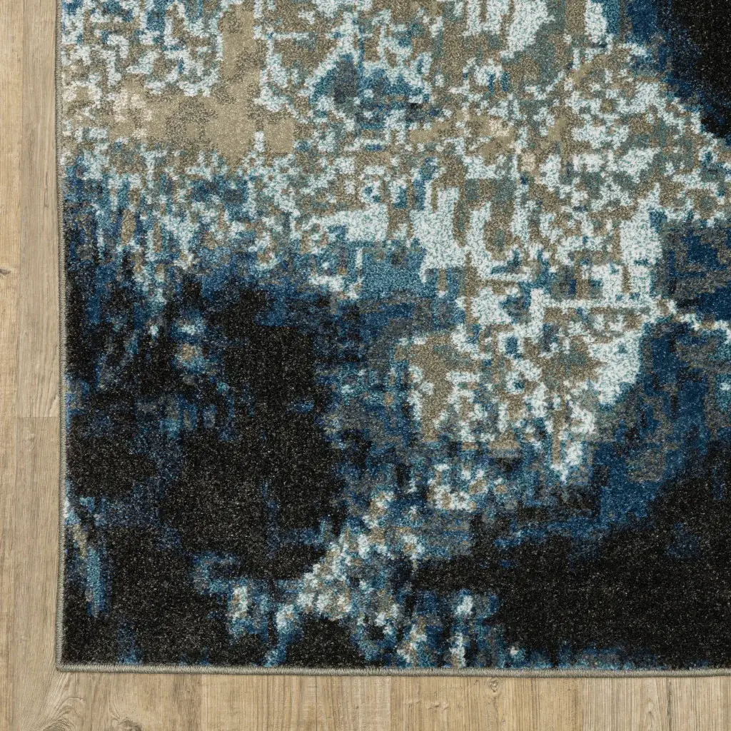 5' X 7' Blue Grey Charcoal And Beige Abstract Power Loom Stain Resistant Area Rug - Image 7