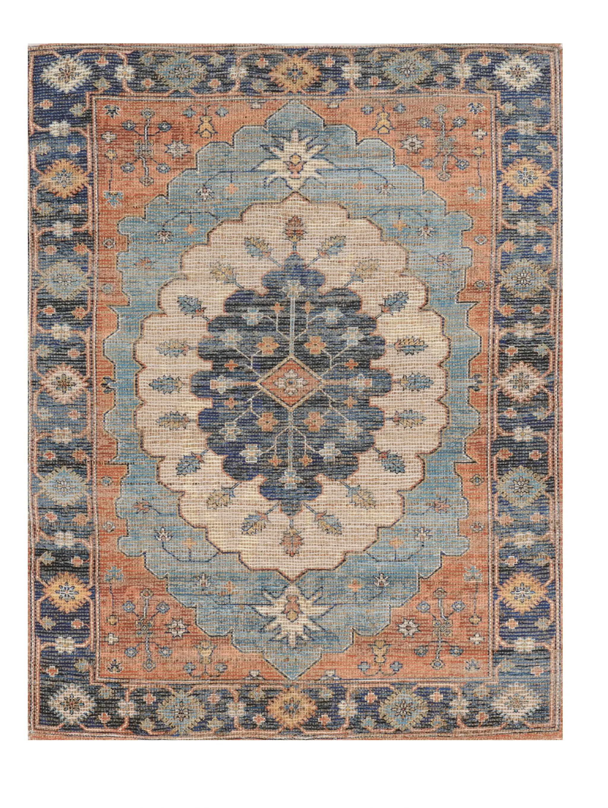 5' X 7' Blue Medallion Hand Woven Area Rug - Image 2