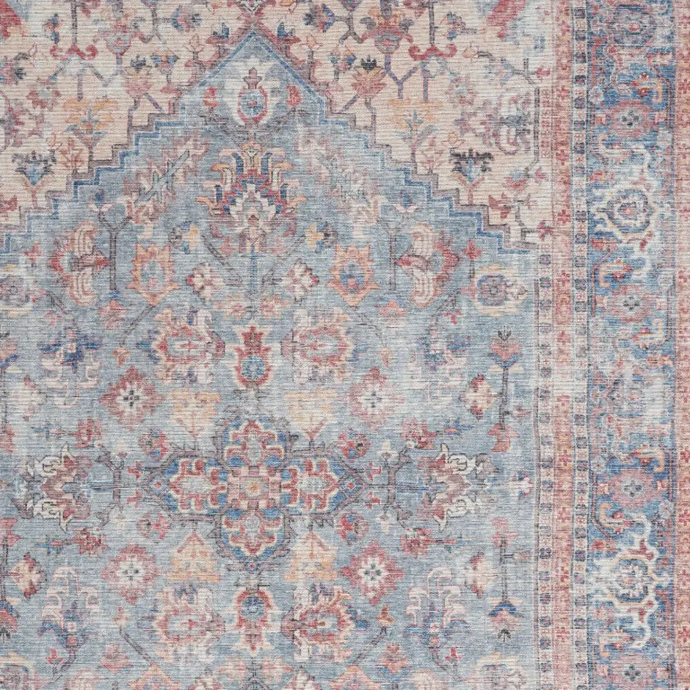 5' X 7' Blue Oriental Power Loom Distressed Washable Area Rug - Image 3