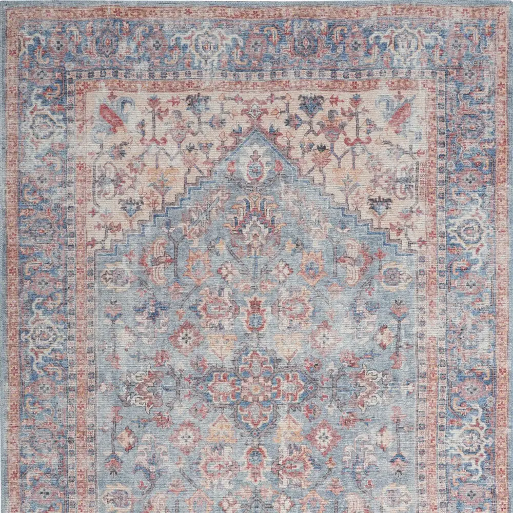 5' X 7' Blue Oriental Power Loom Distressed Washable Area Rug - Image 4