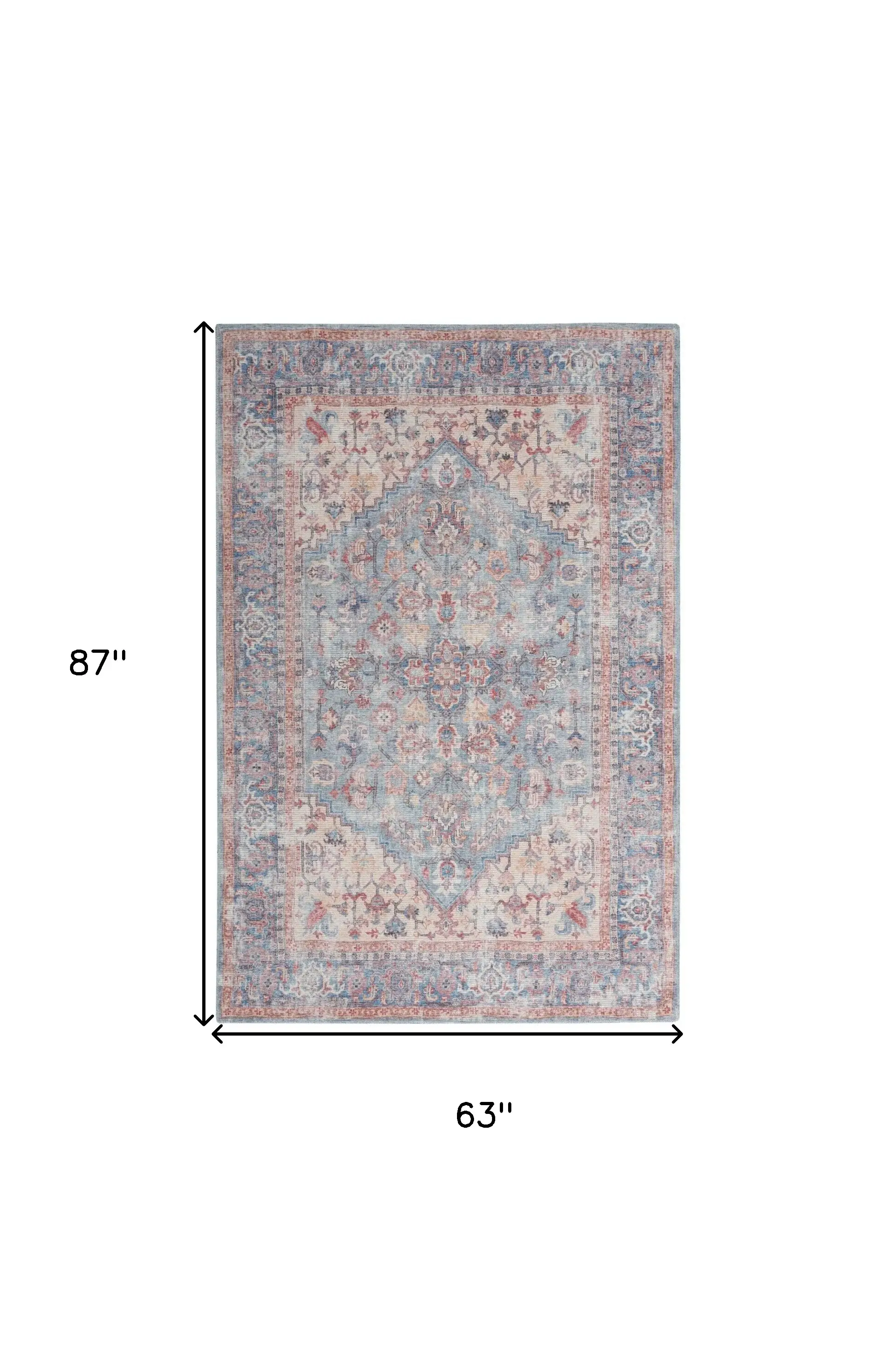 5' X 7' Blue Oriental Power Loom Distressed Washable Area Rug - Image 5