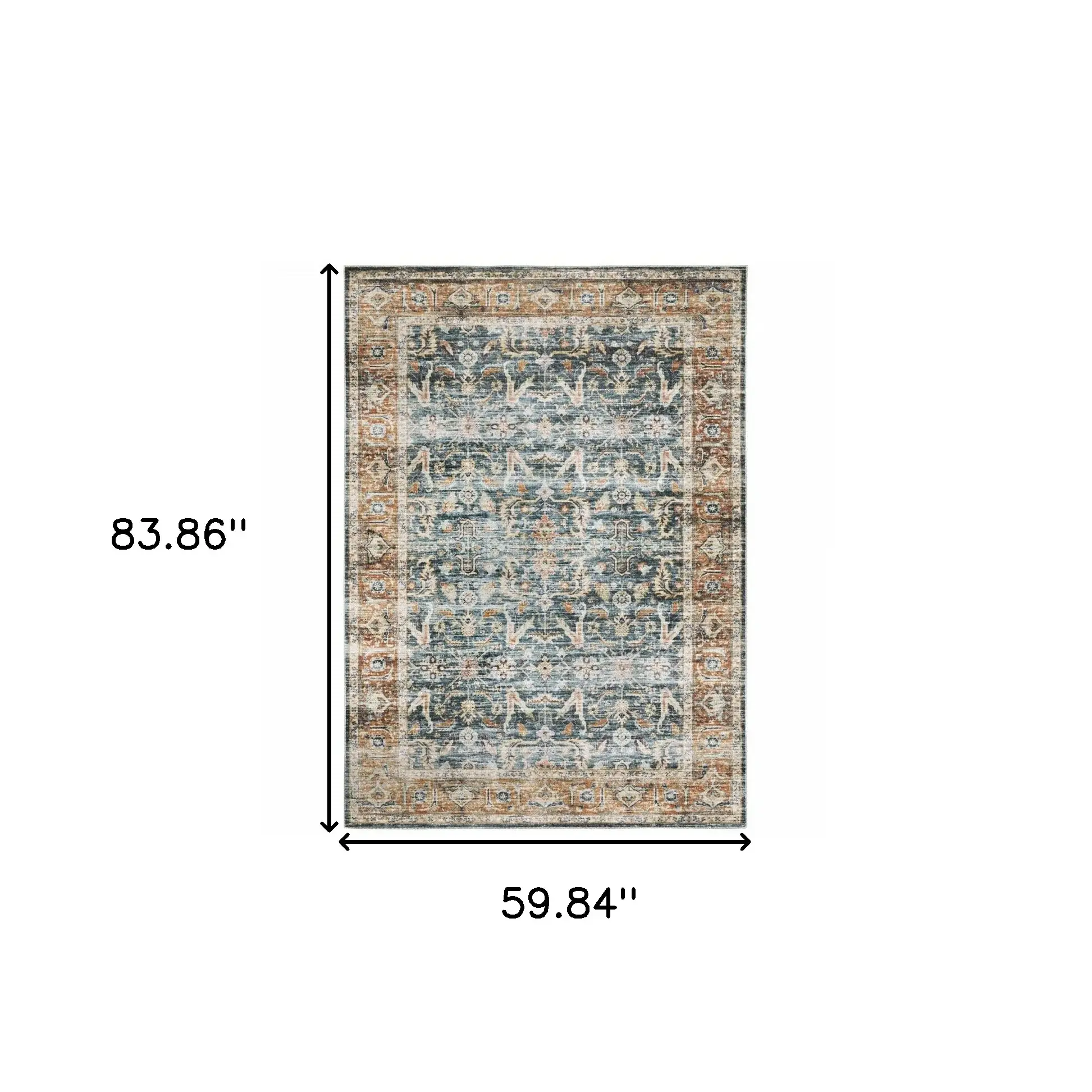 5' X 7' Blue Rust Gold And Olive Oriental Printed Stain Resistant Non Skid Area Rug - Image 3