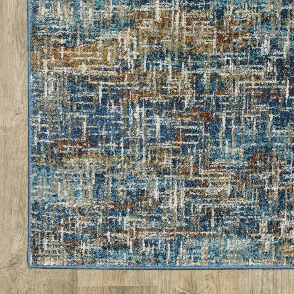 5' X 7' Blue Teal Gold Rust And Beige Abstract Power Loom Stain Resistant Area Rug - Image 3
