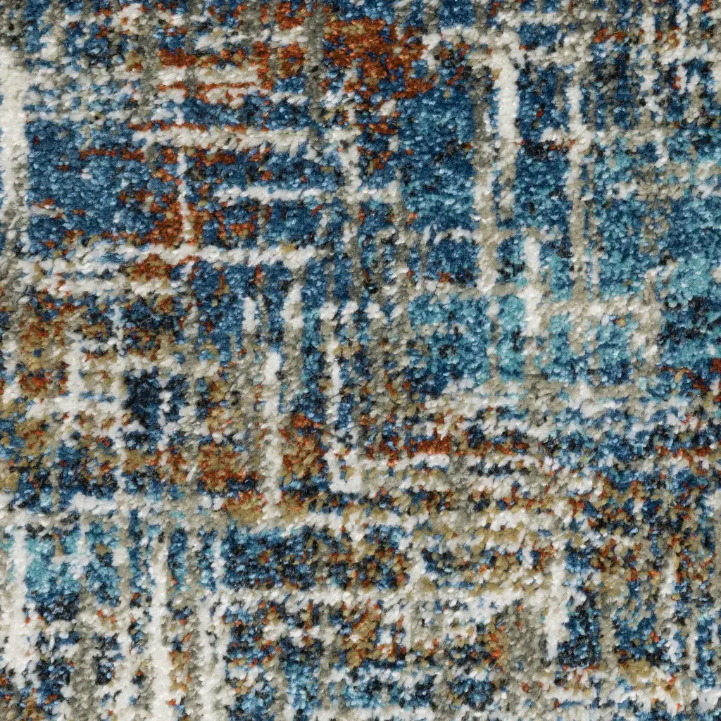 5' X 7' Blue Teal Gold Rust And Beige Abstract Power Loom Stain Resistant Area Rug - Image 4