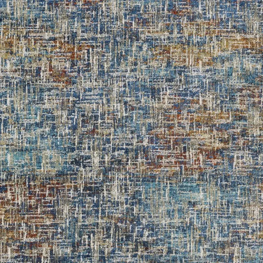 5' X 7' Blue Teal Gold Rust And Beige Abstract Power Loom Stain Resistant Area Rug - Image 6