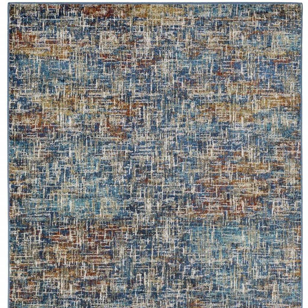 5' X 7' Blue Teal Gold Rust And Beige Abstract Power Loom Stain Resistant Area Rug - Image 7
