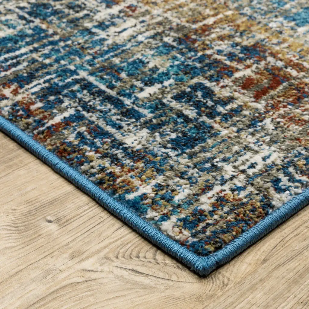 5' X 7' Blue Teal Gold Rust And Beige Abstract Power Loom Stain Resistant Area Rug - Image 8