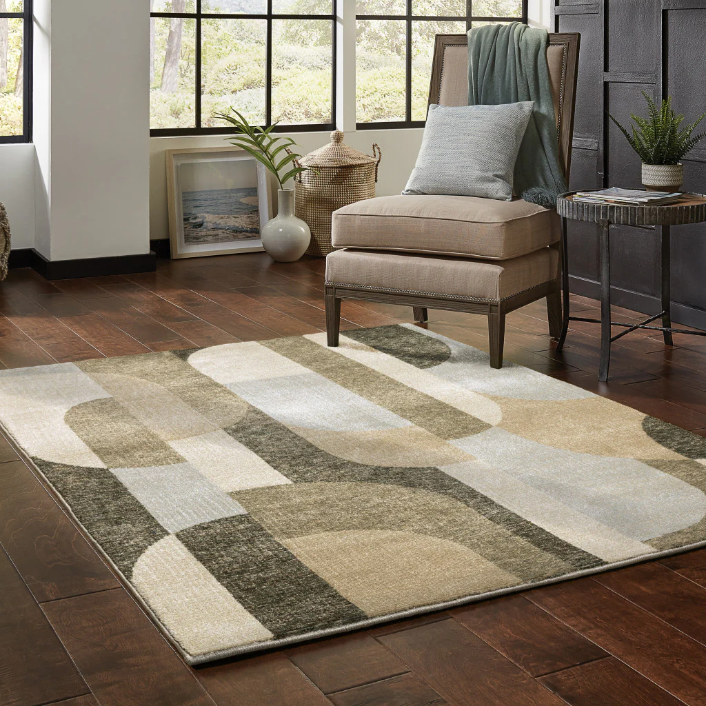 5' X 7' Brown and Ivory Geometric Power Loom Area Rug - Image 8