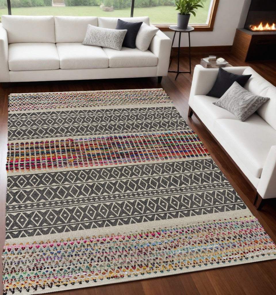 5' X 7' Colorful Traditional Chindi Area Rug - Image 2