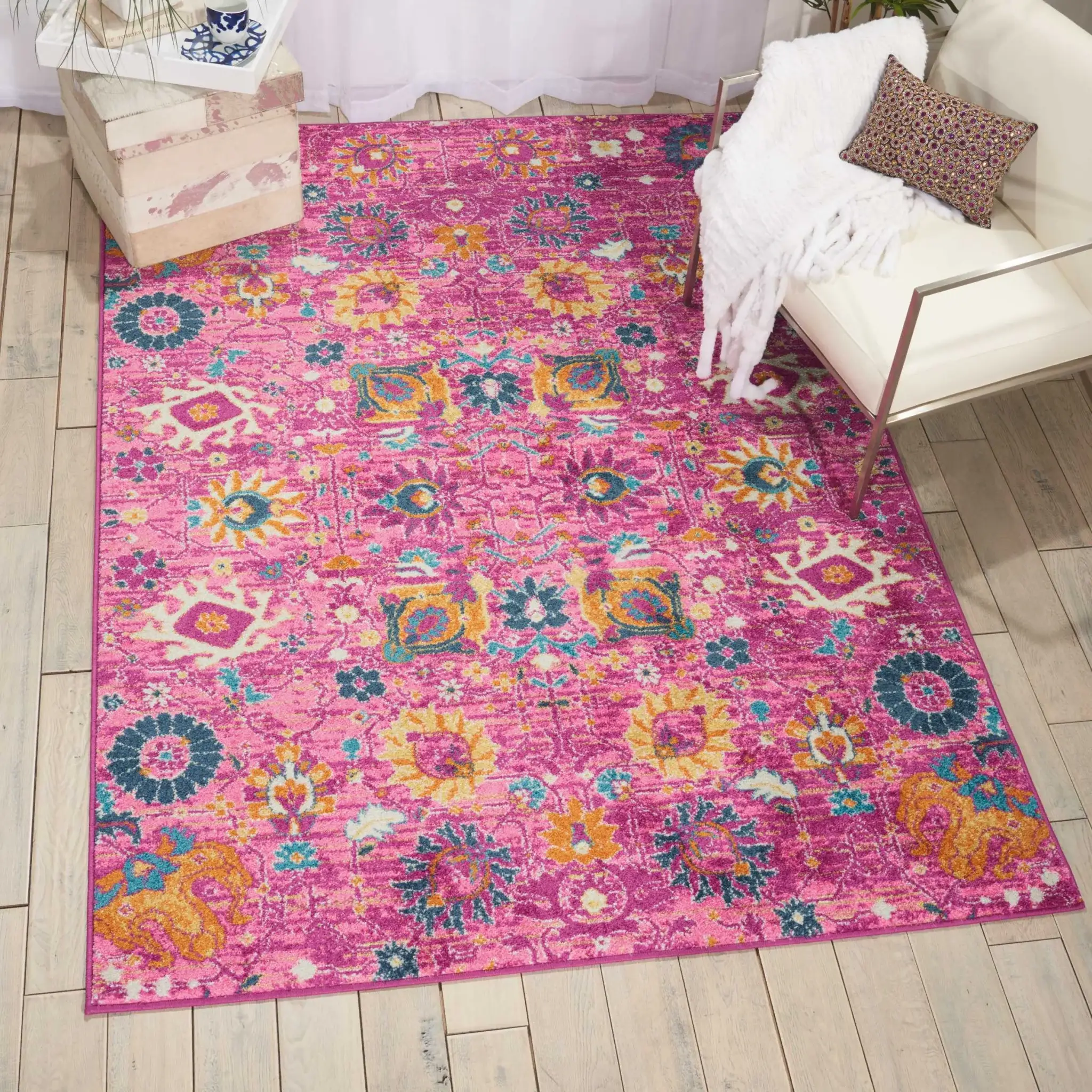 5' X 7' Fuchsia Floral Power Loom Area Rug - Image 6