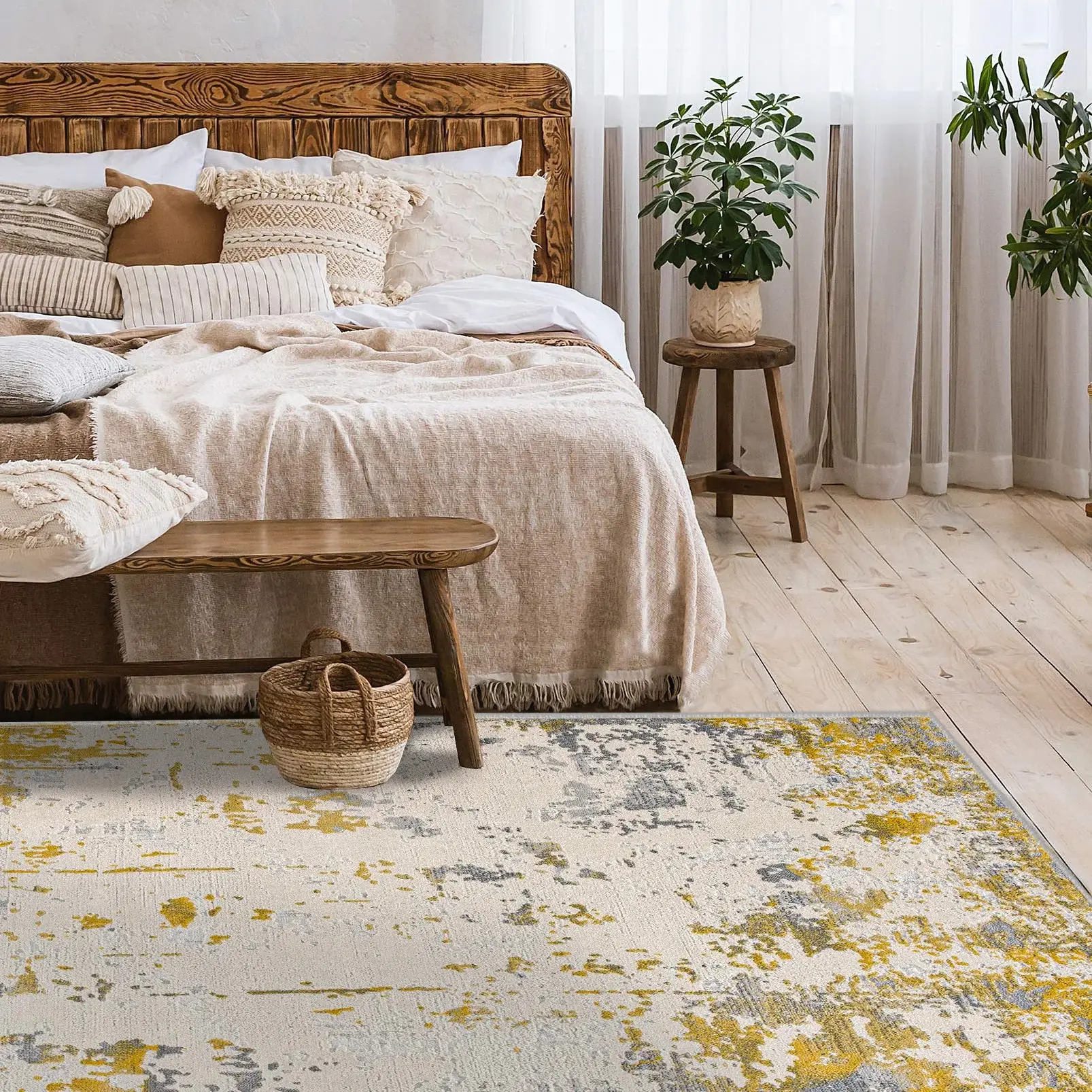 5' X 7' Gold Abstract Dhurrie Area Rug - Image 6