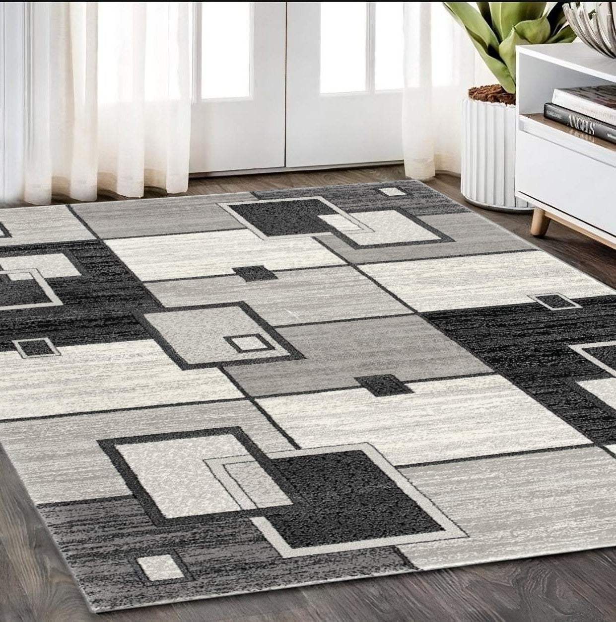 5' X 7' Gray Abstract Dhurrie Area Rug
