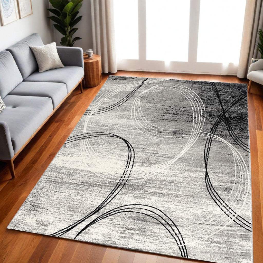 5' X 7' Gray Abstract Dhurrie Area Rug