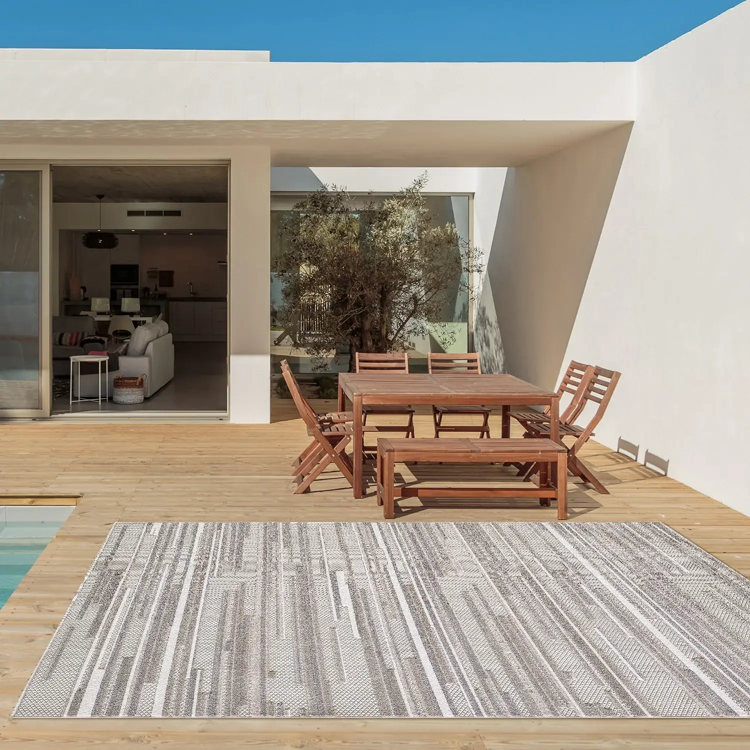 5' X 7' Gray Abstract Stain Resistant Indoor Outdoor Area Rug - Image 4
