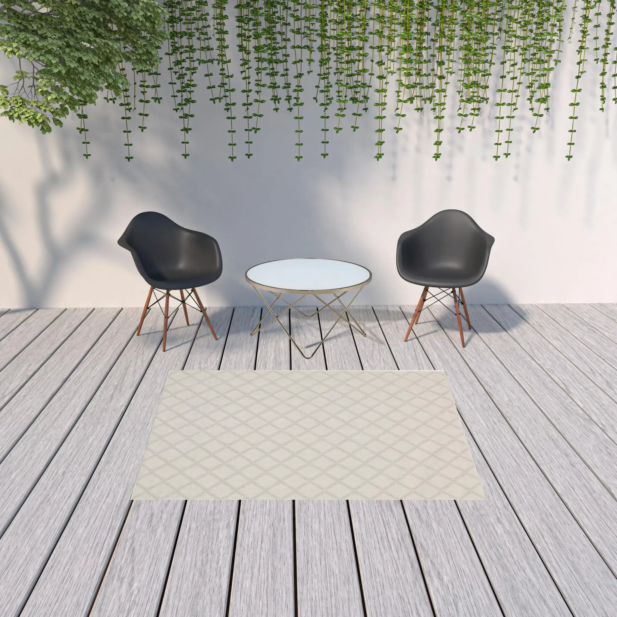 5' X 7' Gray and Ivory Geometric Stain Resistant Indoor Outdoor Area Rug - Image 2