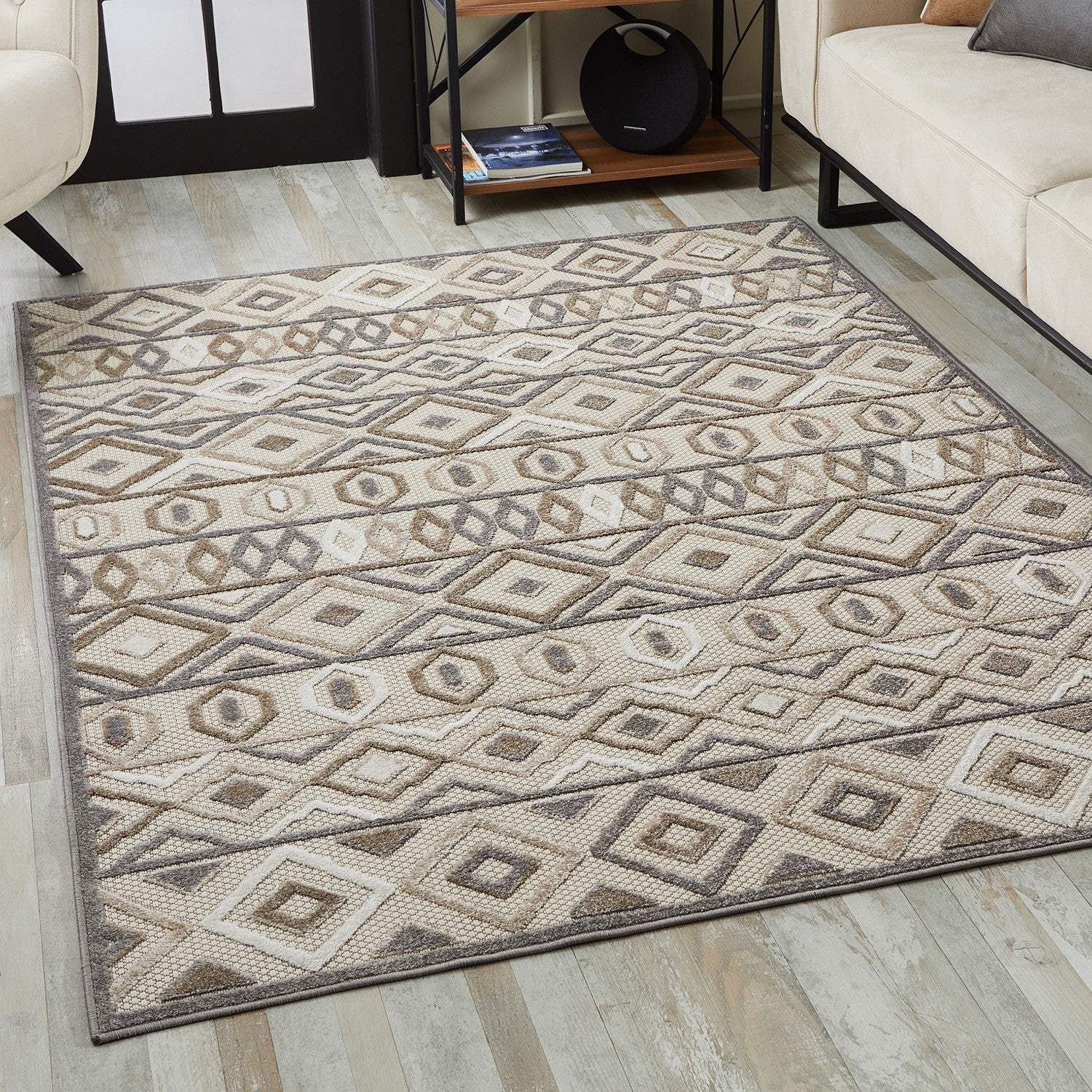 5' X 7' Gray And Ivory Southwestern Stain Resistant Indoor Outdoor Area Rug - Image 5