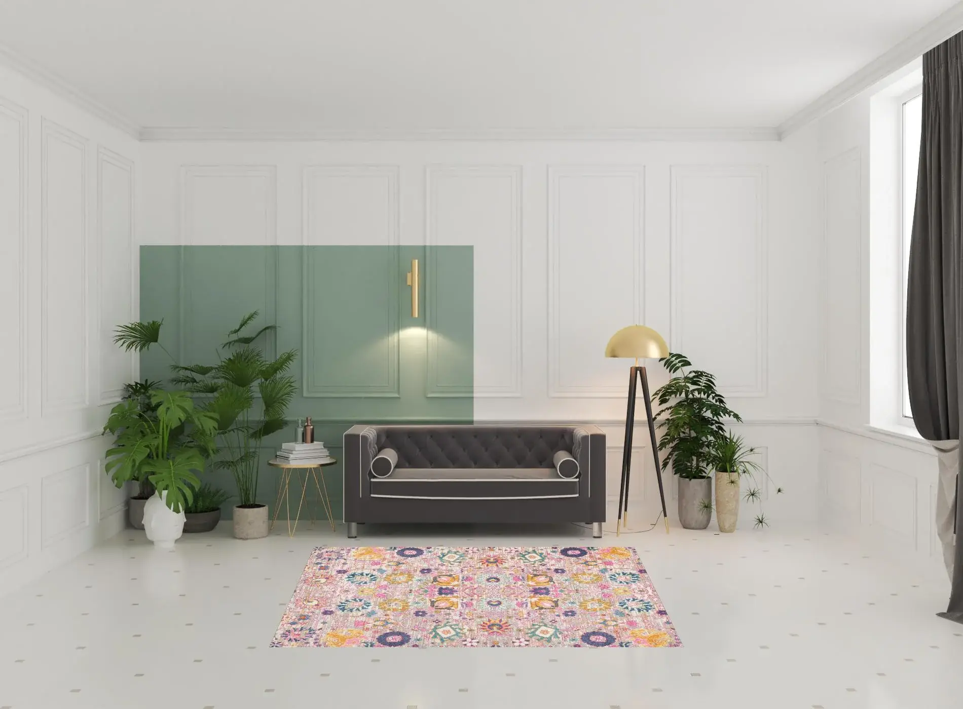 5' X 7' Gray and Pink Floral Power Loom Distressed Area Rug