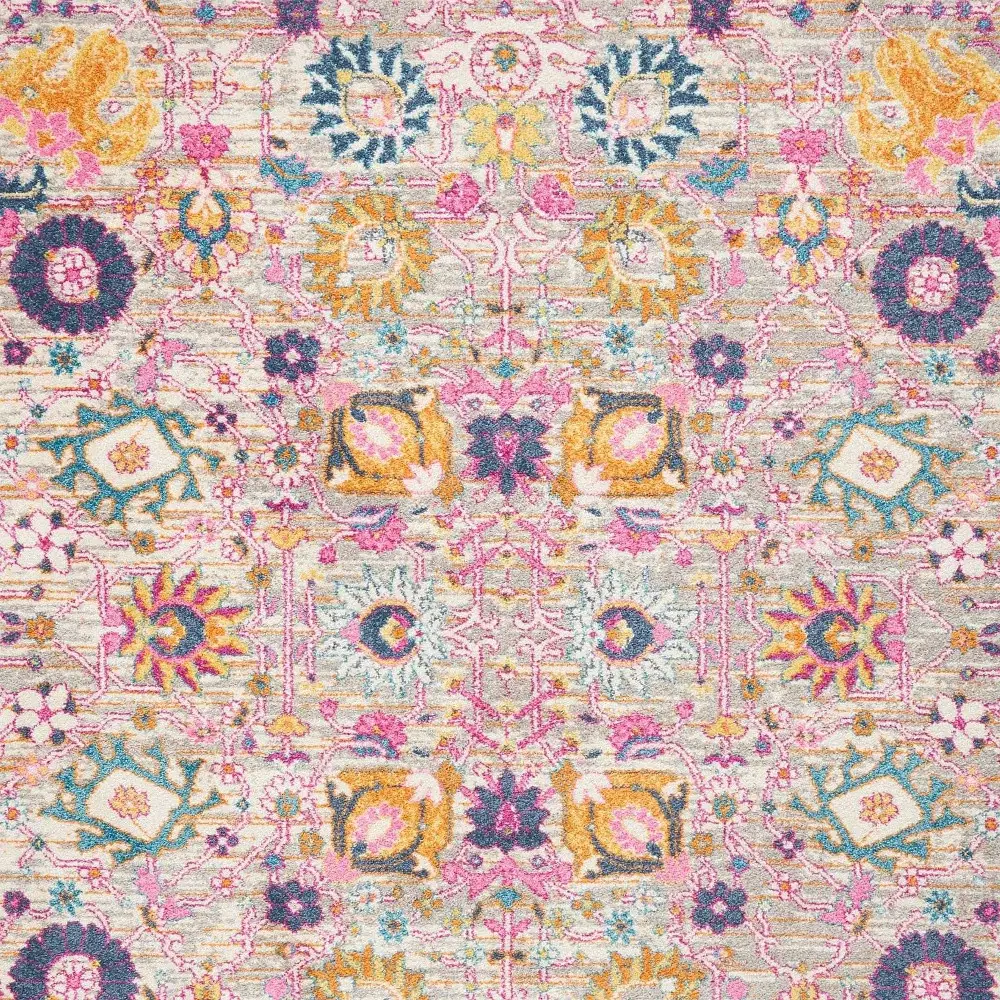 5' X 7' Gray and Pink Floral Power Loom Distressed Area Rug - Image 3