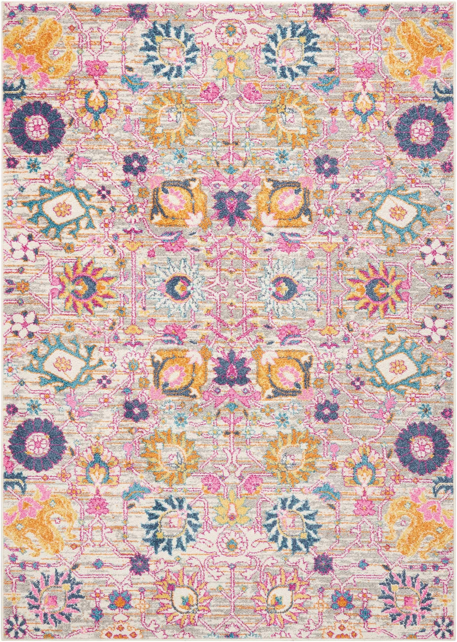 5' X 7' Gray and Pink Floral Power Loom Distressed Area Rug - Image 5