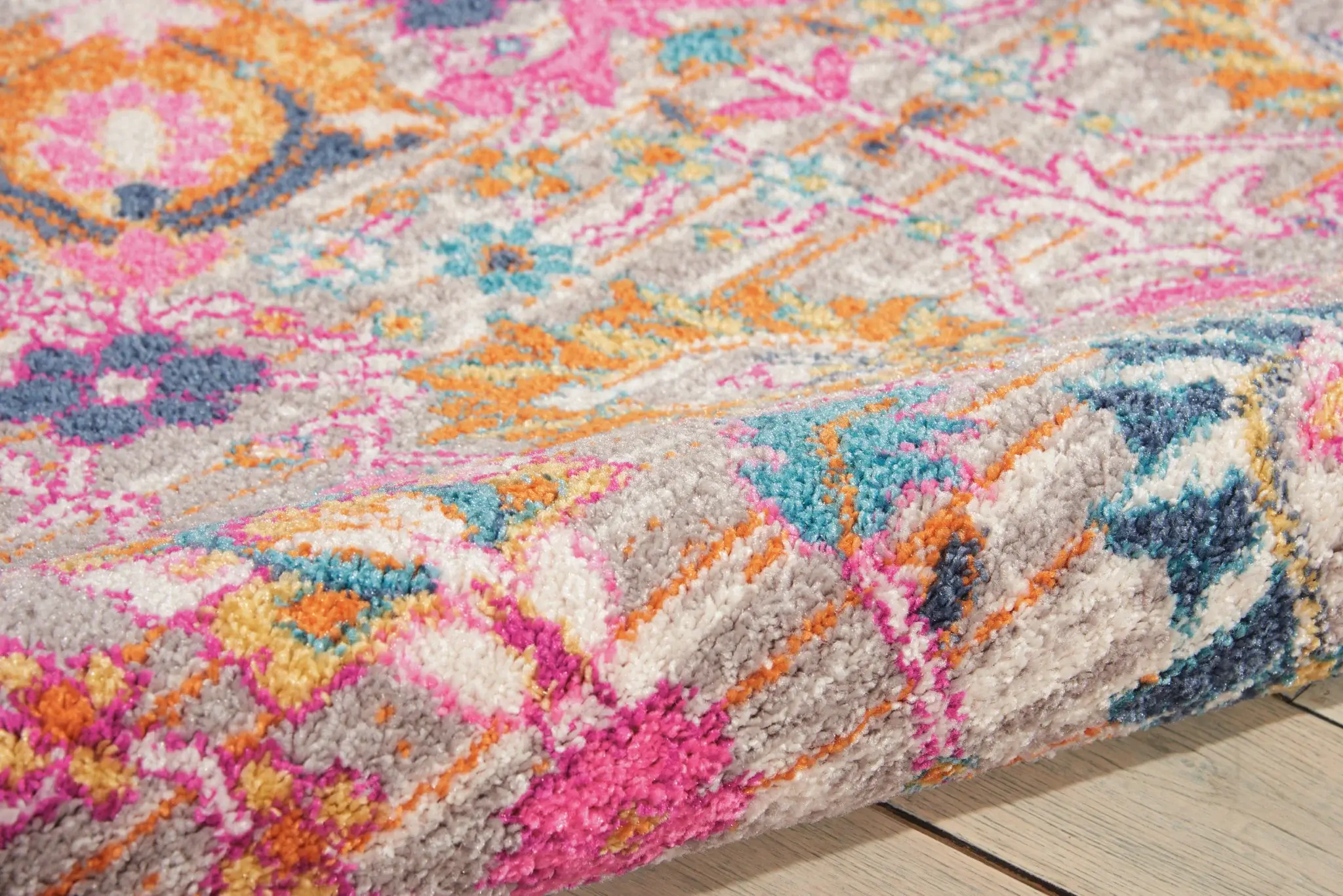5' X 7' Gray and Pink Floral Power Loom Distressed Area Rug - Image 7