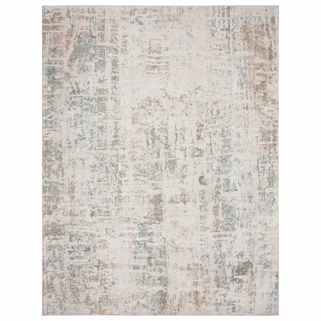 5' X 7' Gray Blue Taupe And Cream Abstract Distressed Stain Resistant Area Rug